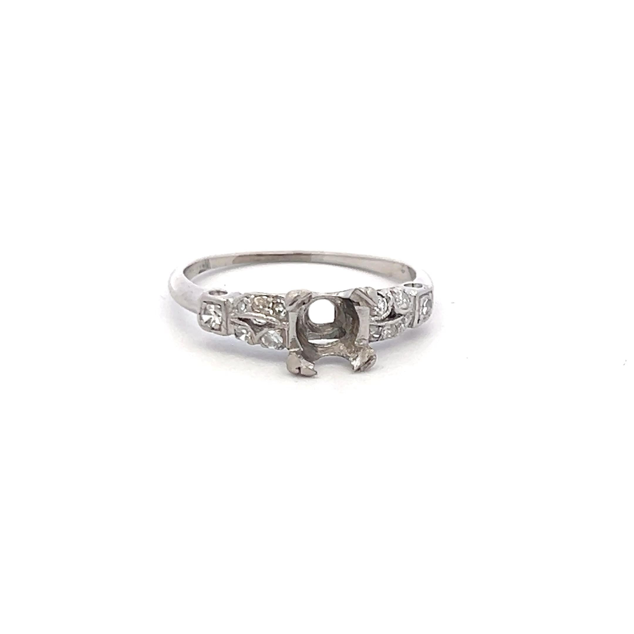 Platinum Semi Mount Ring with 0.1 Ct Circular Diamonds Fits 5.63x5.41 MM 0.63ct+