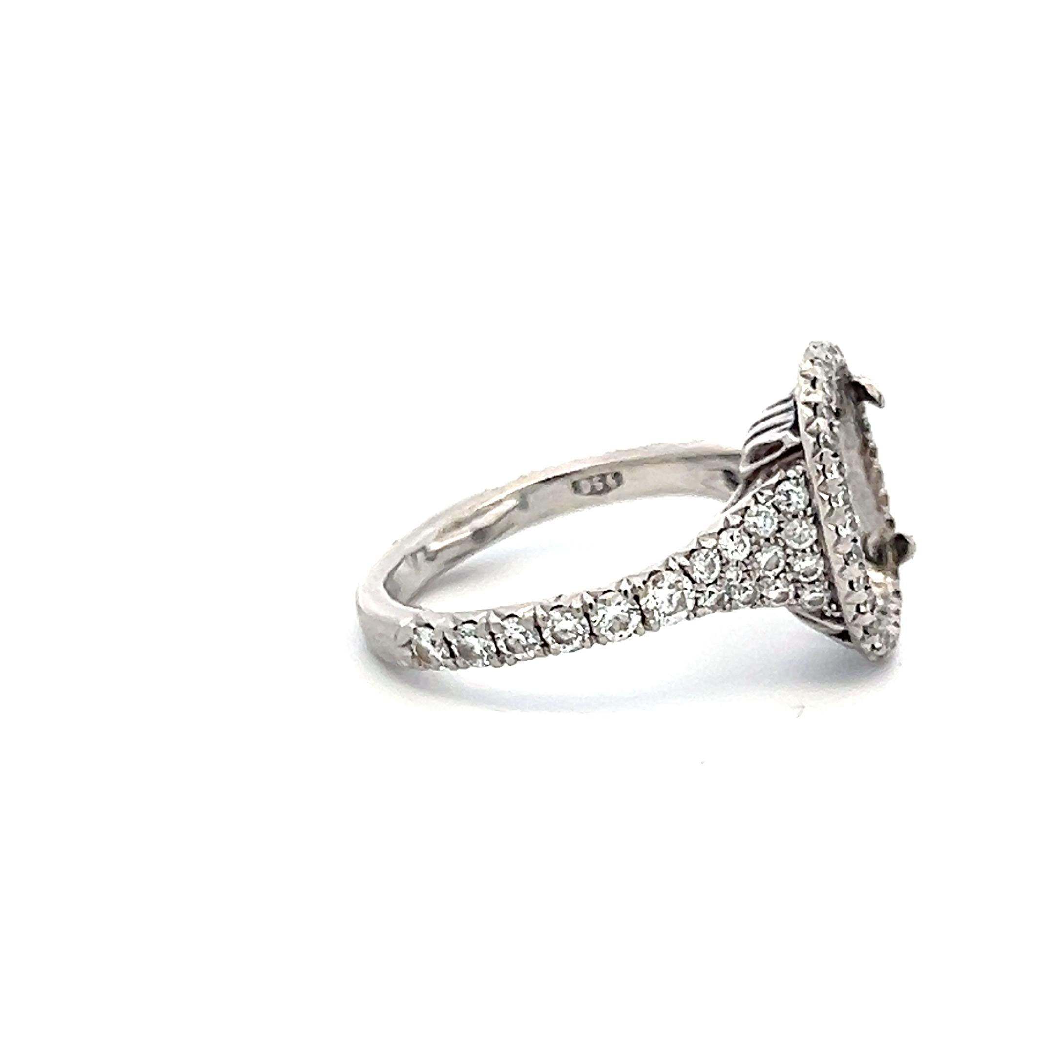Platinum Semi Mount Ring with 0.79 Carat Round H-VS Diamonds Fits 11x8mm 4.00ct