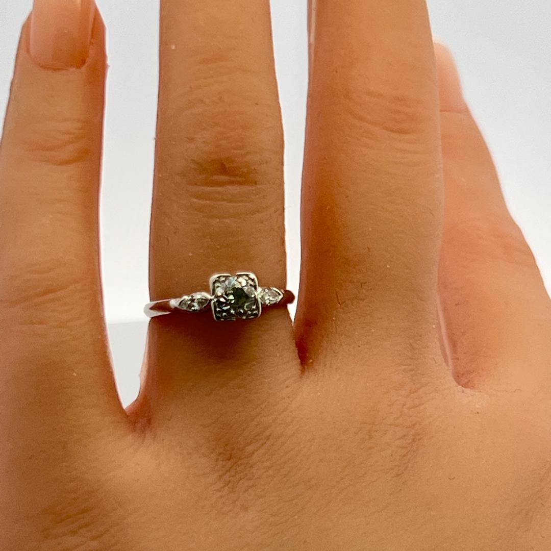 Platinum Art Deco Ring with 0.7 Carat Old European Cut & Marquis Shape Diamonds