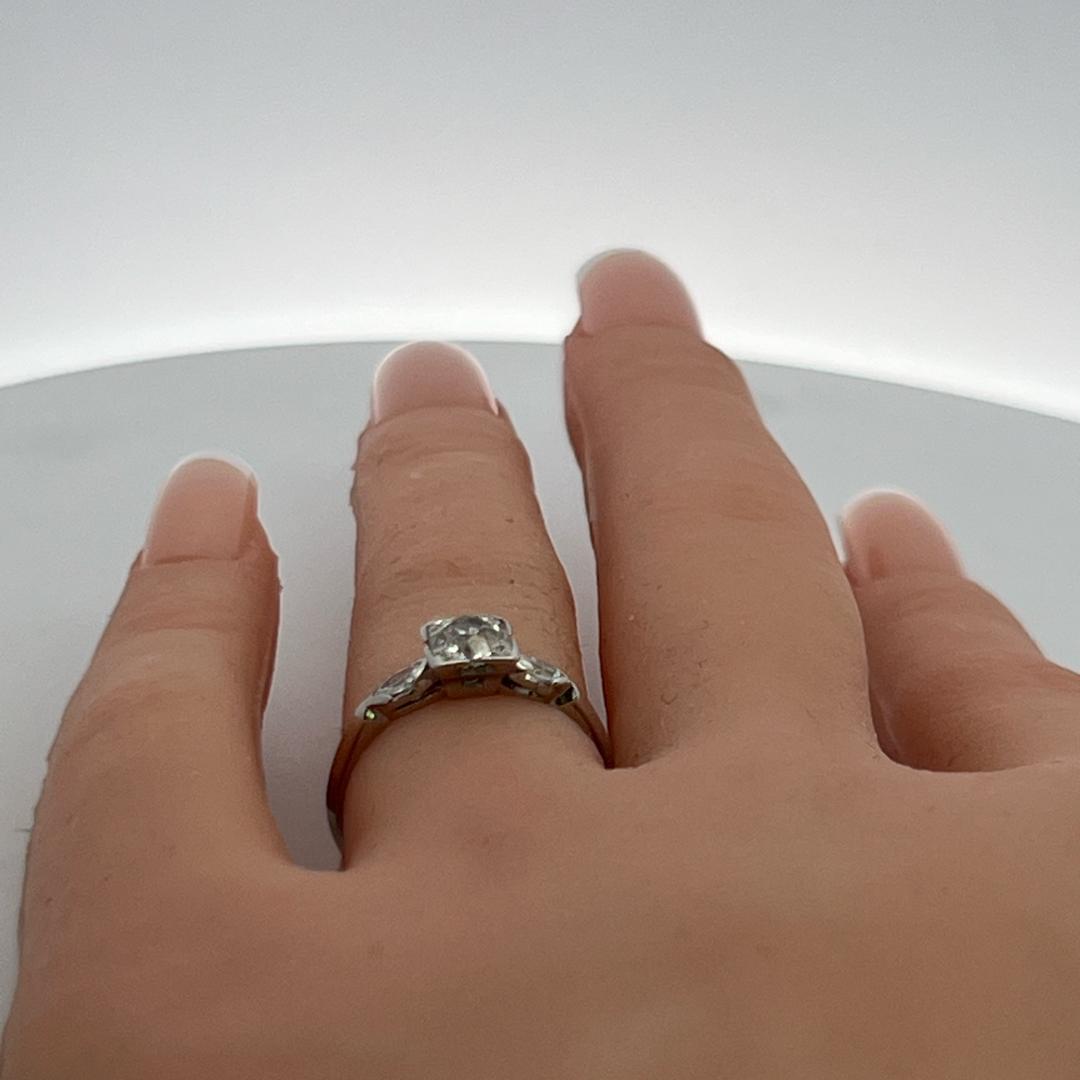 Platinum Art Deco Ring with 0.7 Carat Old European Cut & Marquis Shape Diamonds