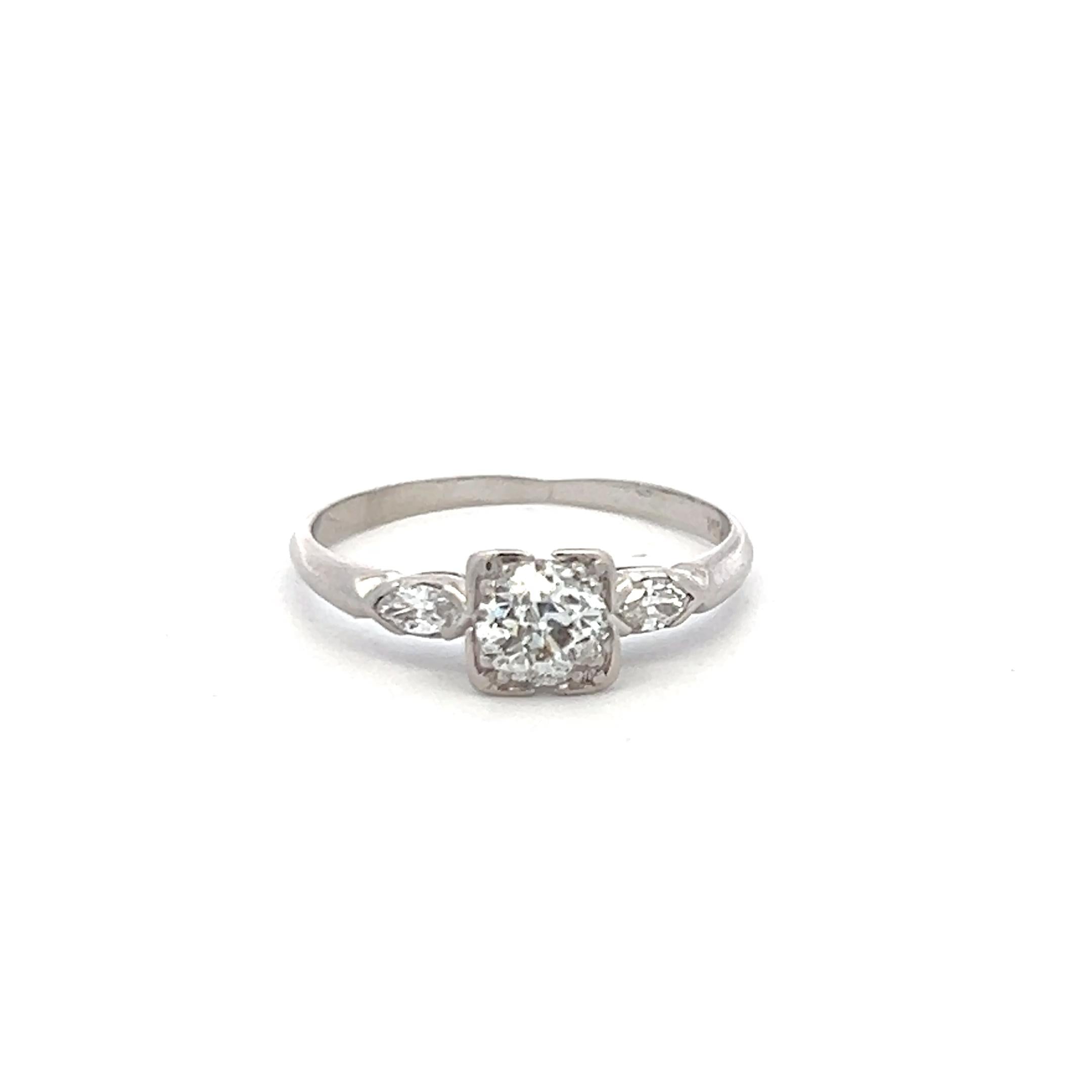 Platinum Art Deco Ring with 0.7 Carat Old European Cut & Marquis Shape Diamonds