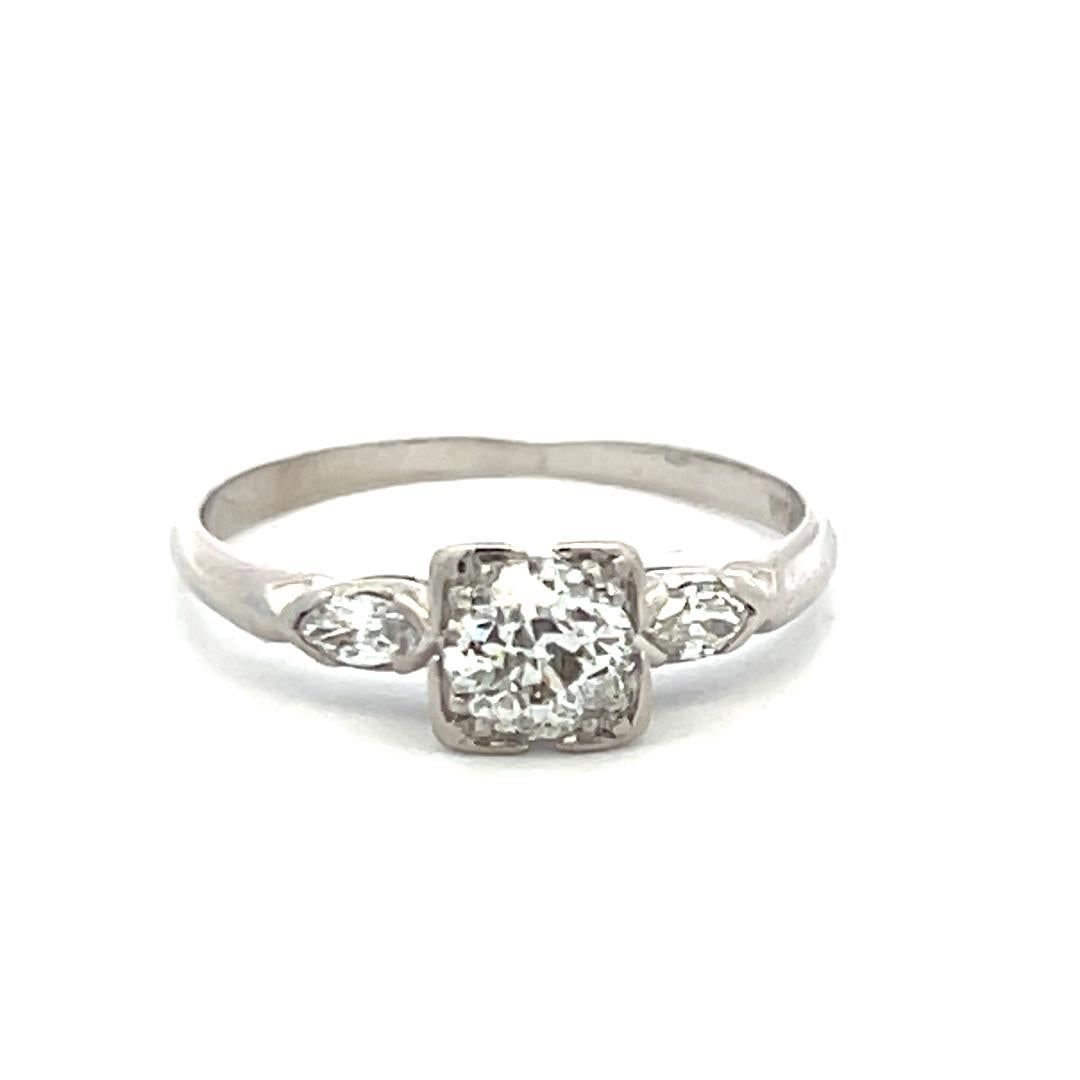Platinum Art Deco Ring with 0.7 Carat Old European Cut & Marquis Shape Diamonds
