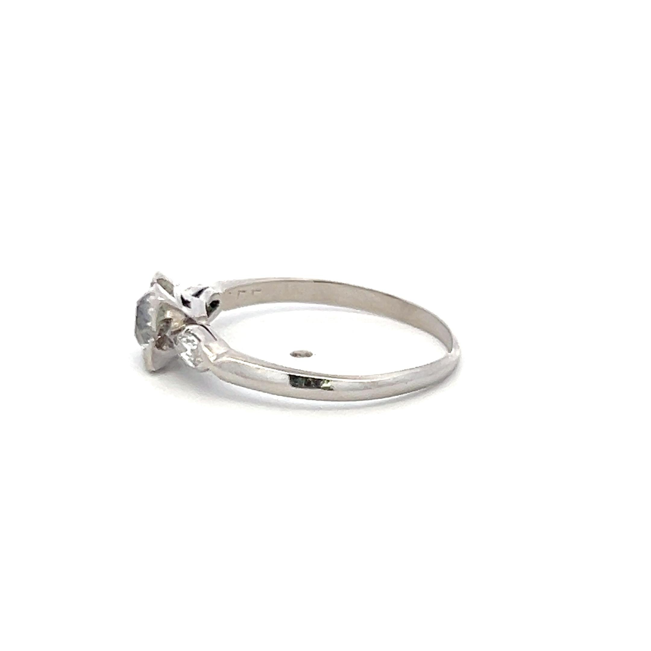 Platinum Art Deco Ring with 0.7 Carat Old European Cut & Marquis Shape Diamonds