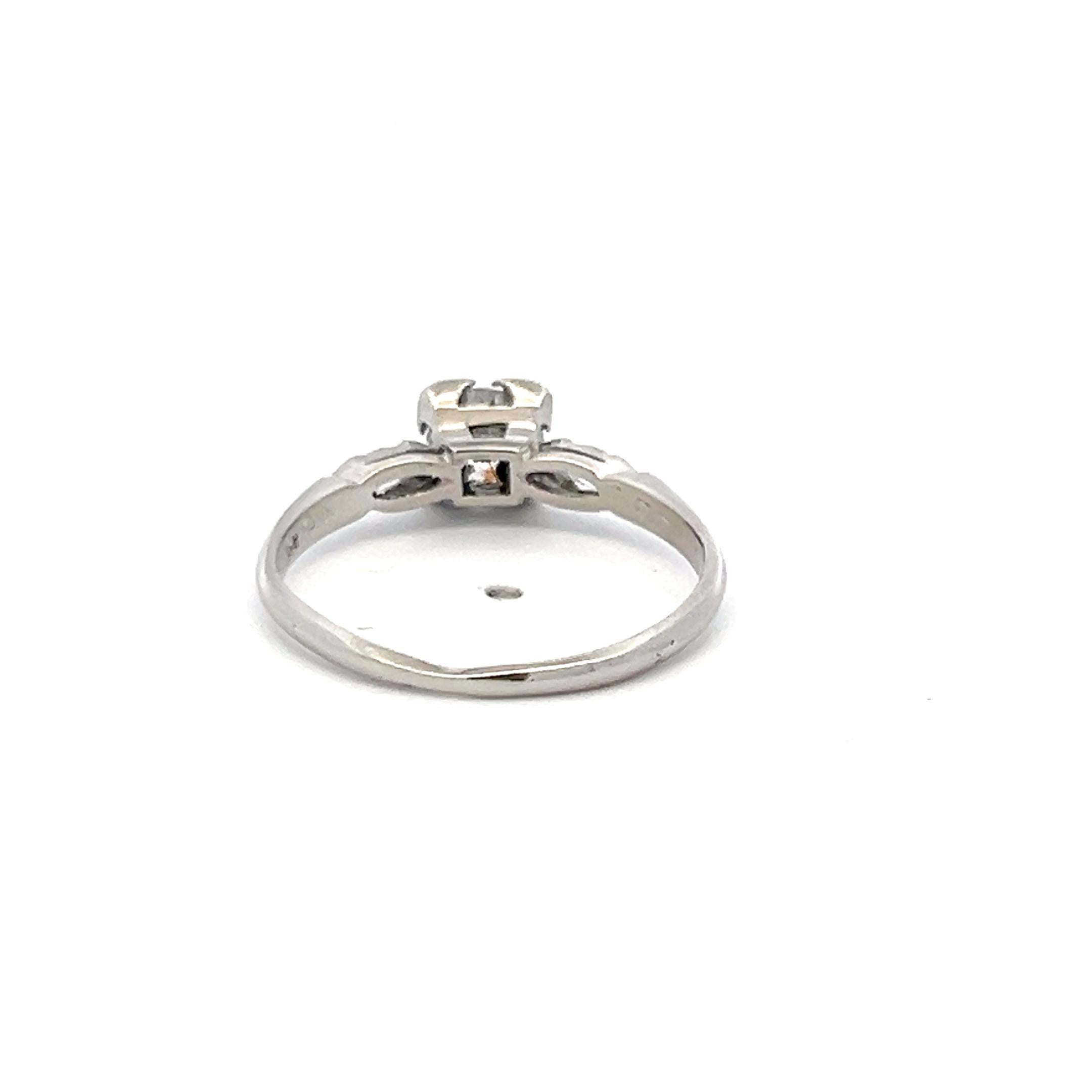 Platinum Art Deco Ring with 0.7 Carat Old European Cut & Marquis Shape Diamonds