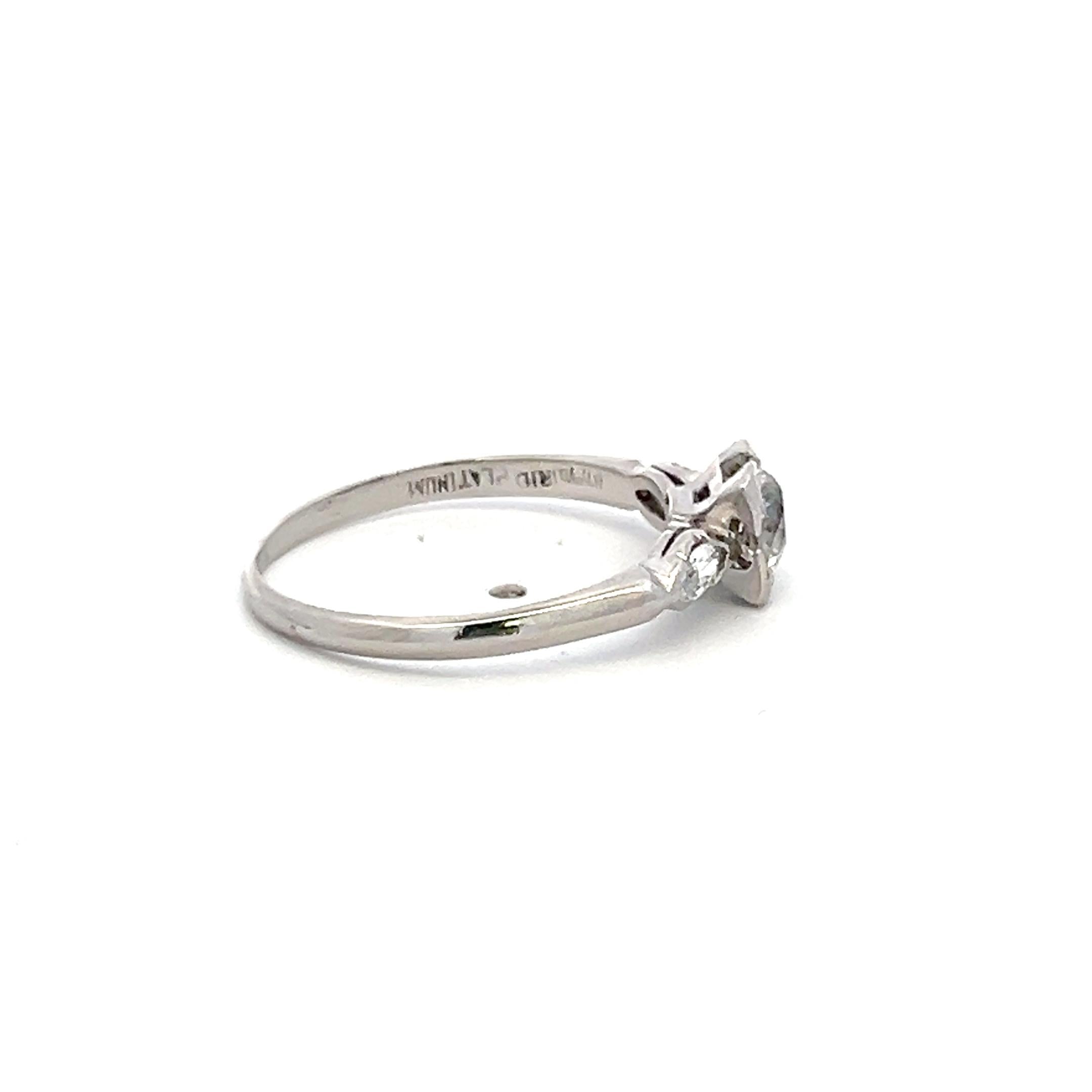 Platinum Art Deco Ring with 0.7 Carat Old European Cut & Marquis Shape Diamonds
