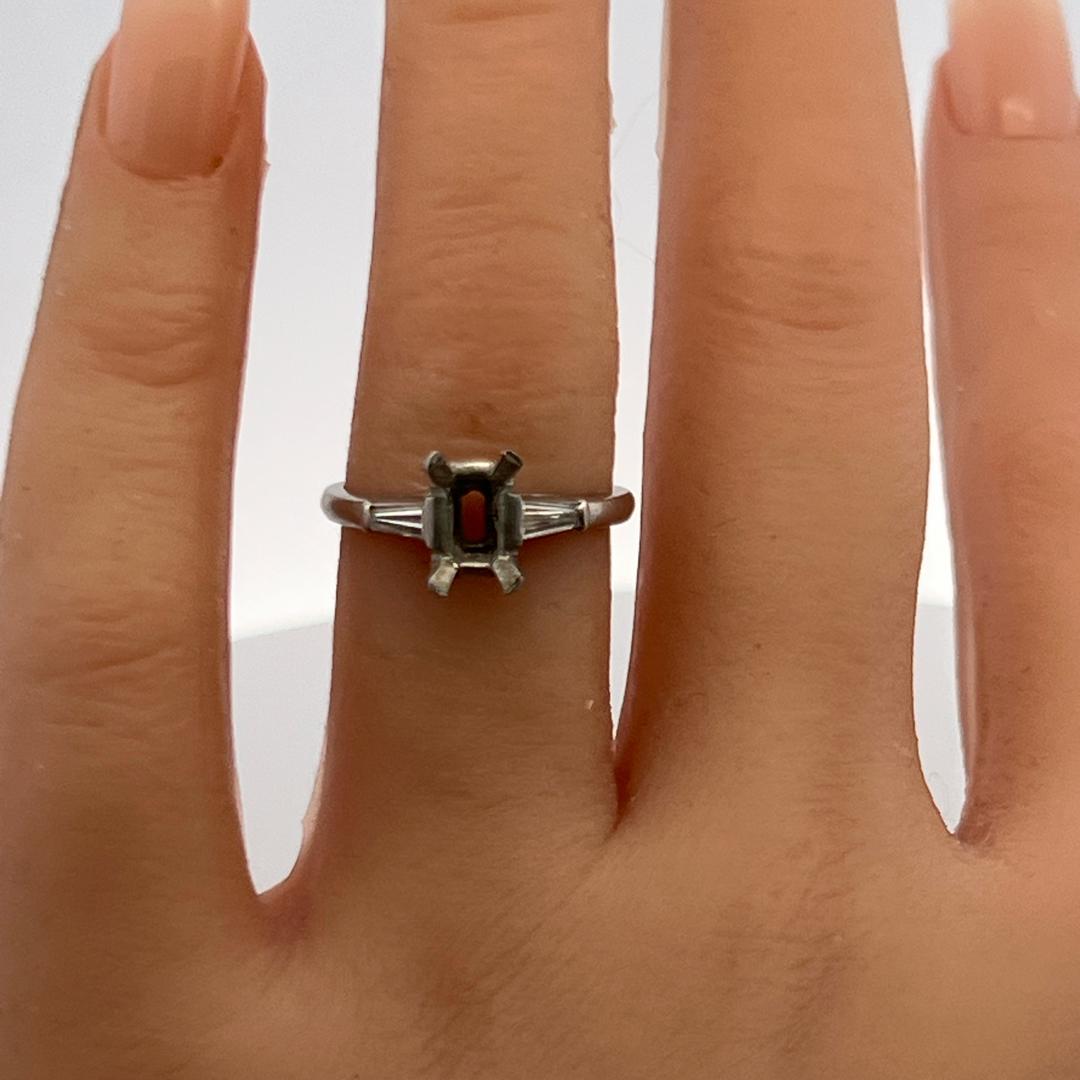 Platinum Semi Mount Ring with 0.24 Ct. Tapered Baguette Diamond Fits 7.3x4.2 mm