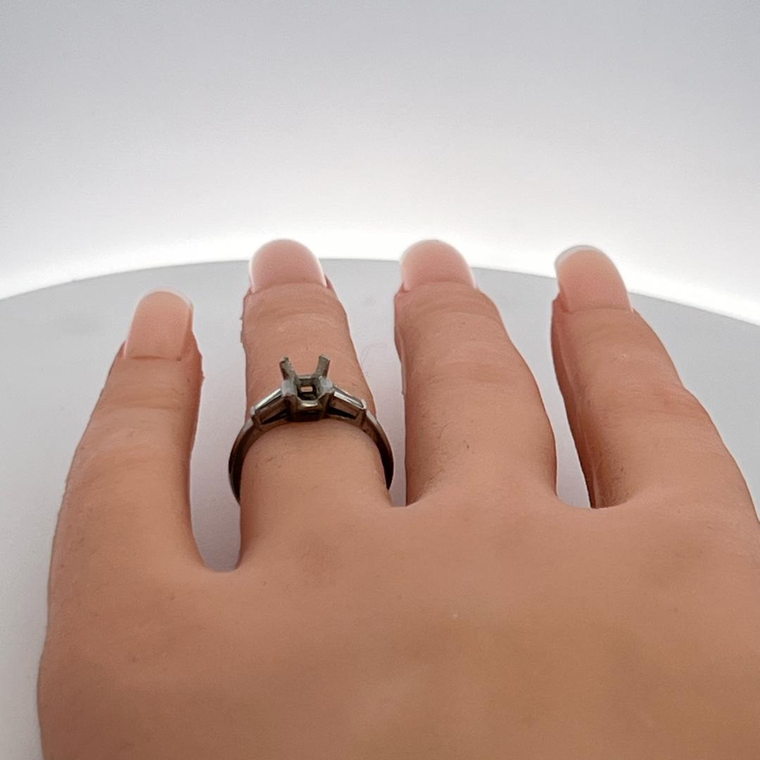 Platinum Semi Mount Ring with 0.24 Ct. Tapered Baguette Diamond Fits 7.3x4.2 mm