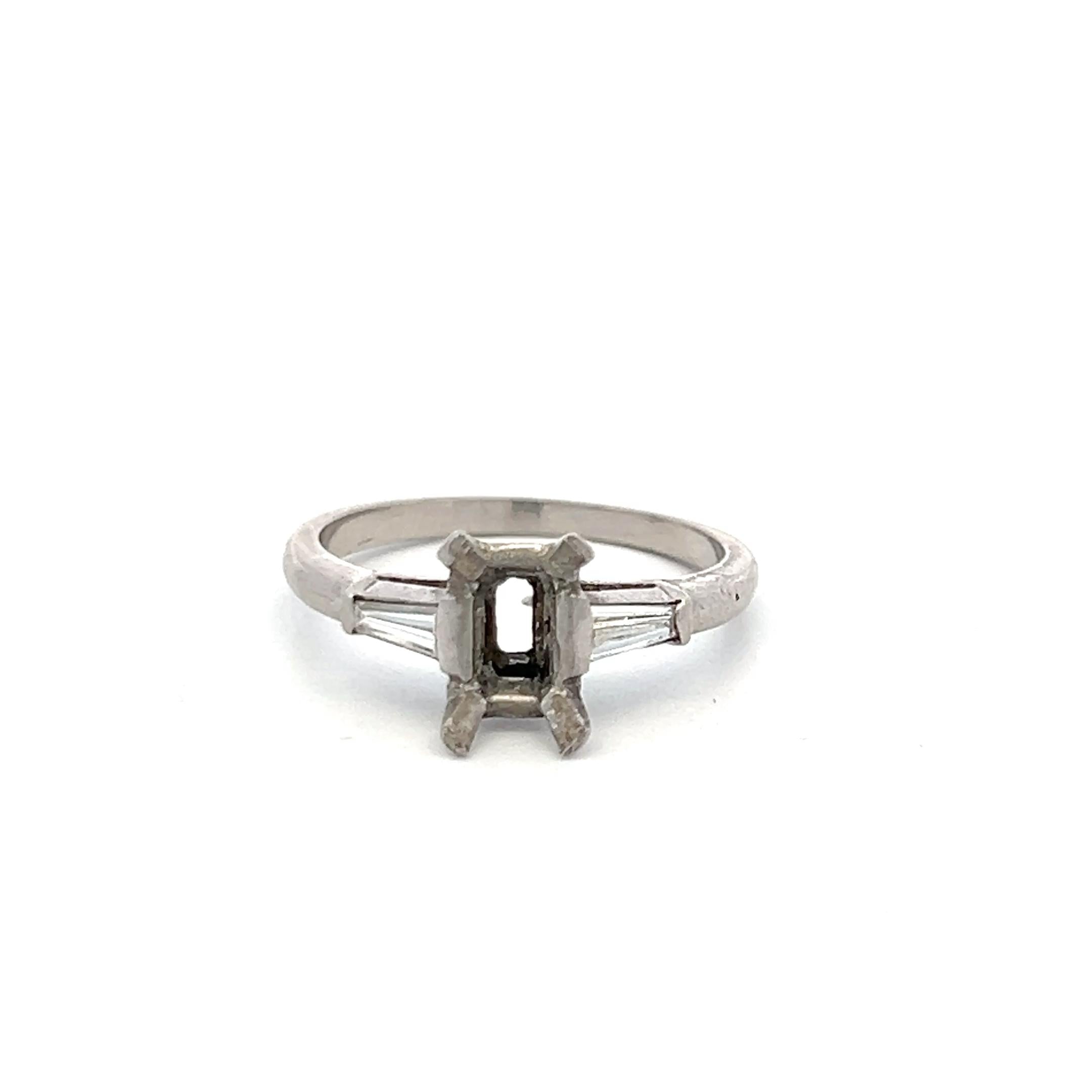 Platinum Semi Mount Ring with 0.24 Ct. Tapered Baguette Diamond Fits 7.3x4.2 mm