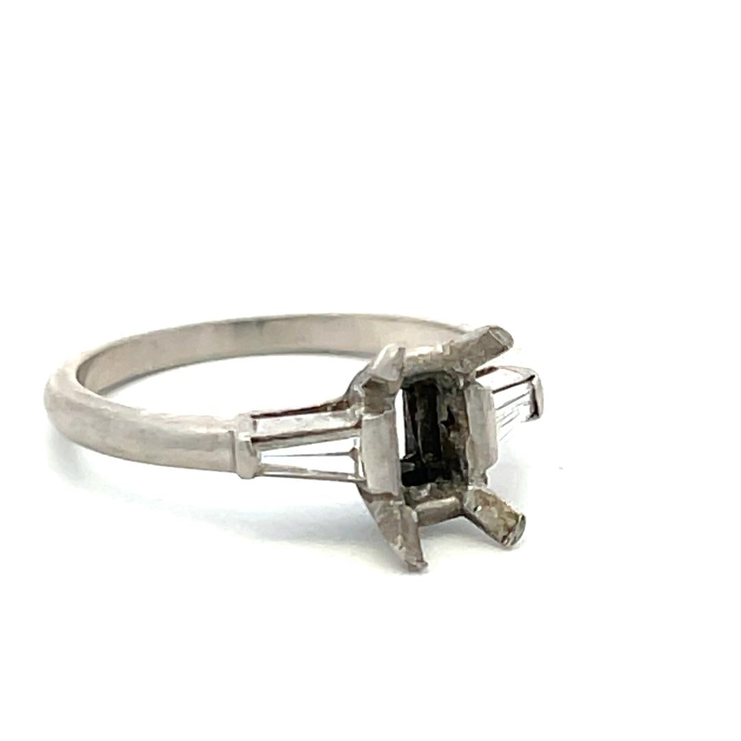 Platinum Semi Mount Ring with 0.24 Ct. Tapered Baguette Diamond Fits 7.3x4.2 mm