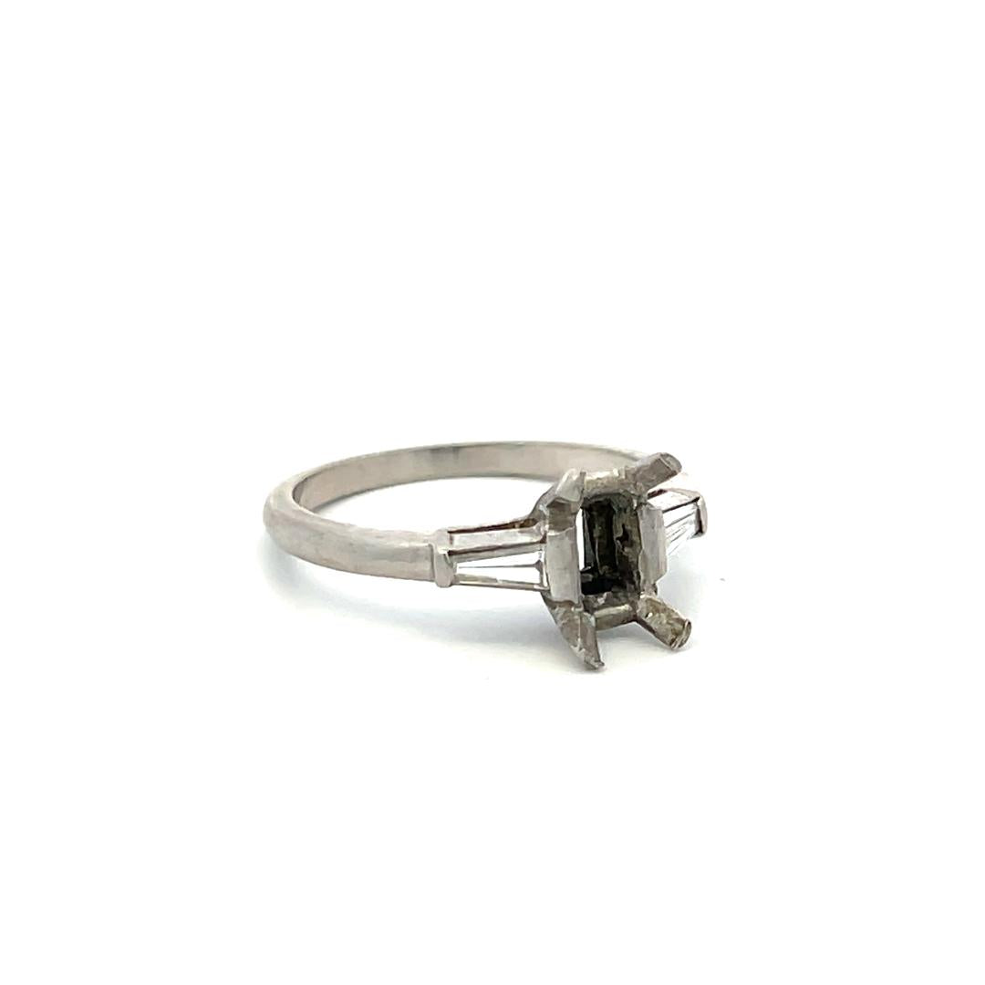 Platinum Semi Mount Ring with 0.24 Ct. Tapered Baguette Diamond Fits 7.3x4.2 mm