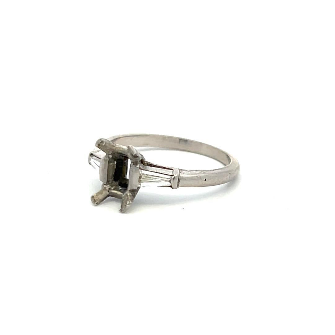 Platinum Semi Mount Ring with 0.24 Ct. Tapered Baguette Diamond Fits 7.3x4.2 mm