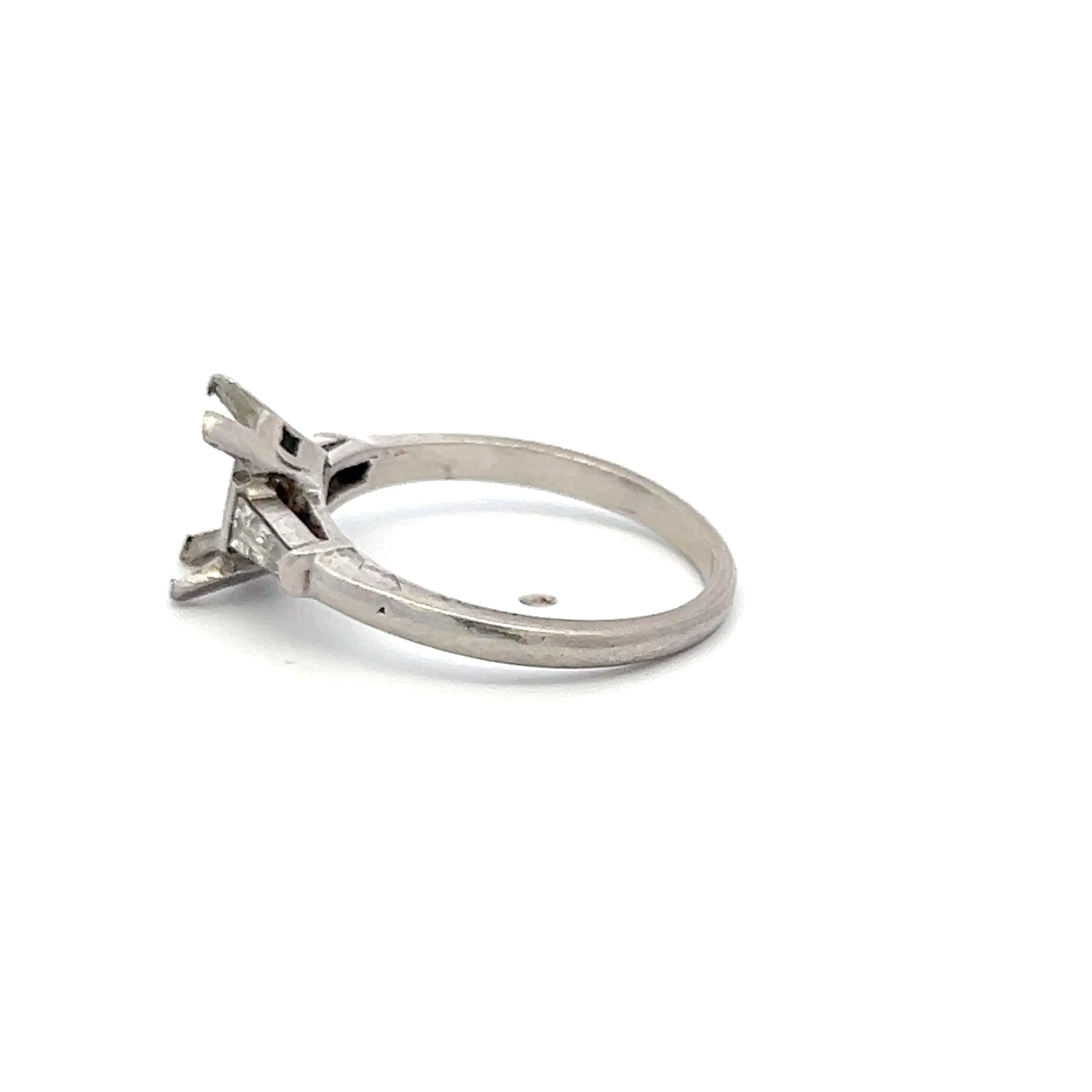 Platinum Semi Mount Ring with 0.24 Ct. Tapered Baguette Diamond Fits 7.3x4.2 mm