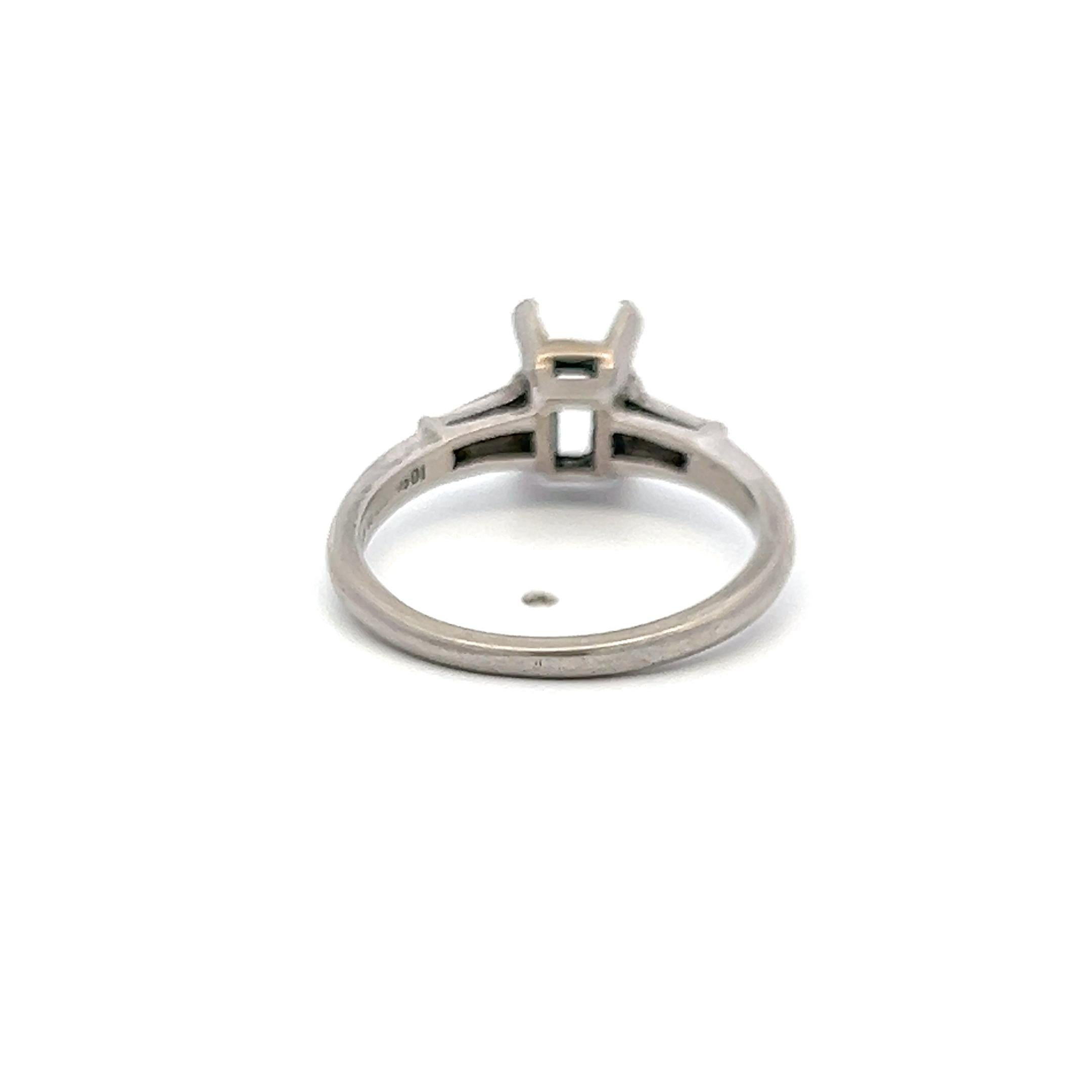 Platinum Semi Mount Ring with 0.24 Ct. Tapered Baguette Diamond Fits 7.3x4.2 mm
