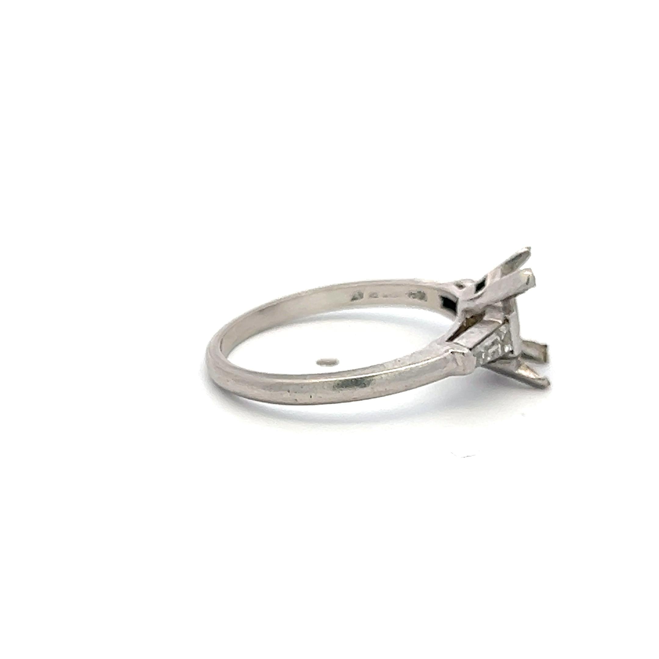 Platinum Semi Mount Ring with 0.24 Ct. Tapered Baguette Diamond Fits 7.3x4.2 mm