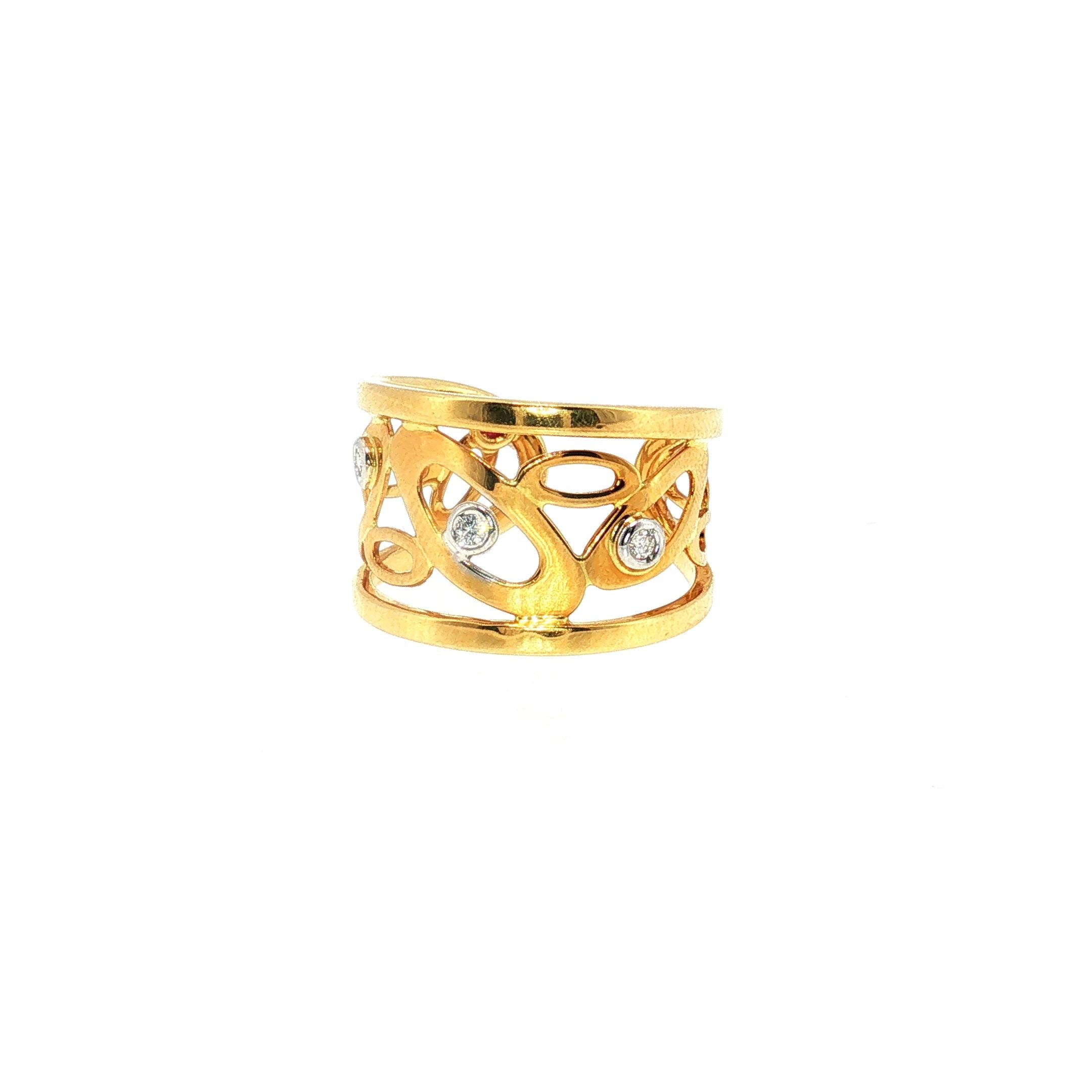Roberto Coin 18K YG Cuff Bracelet Earrings & Ring Set 0.18ct Diamonds 0.08 Ruby