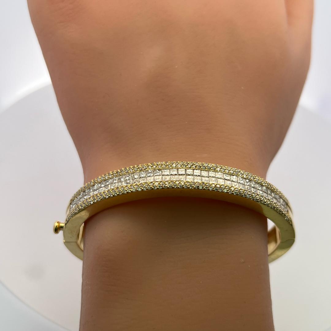 18K YG Bangle Bracelet with 4.98 Carat Round & Princess Cut Diamonds