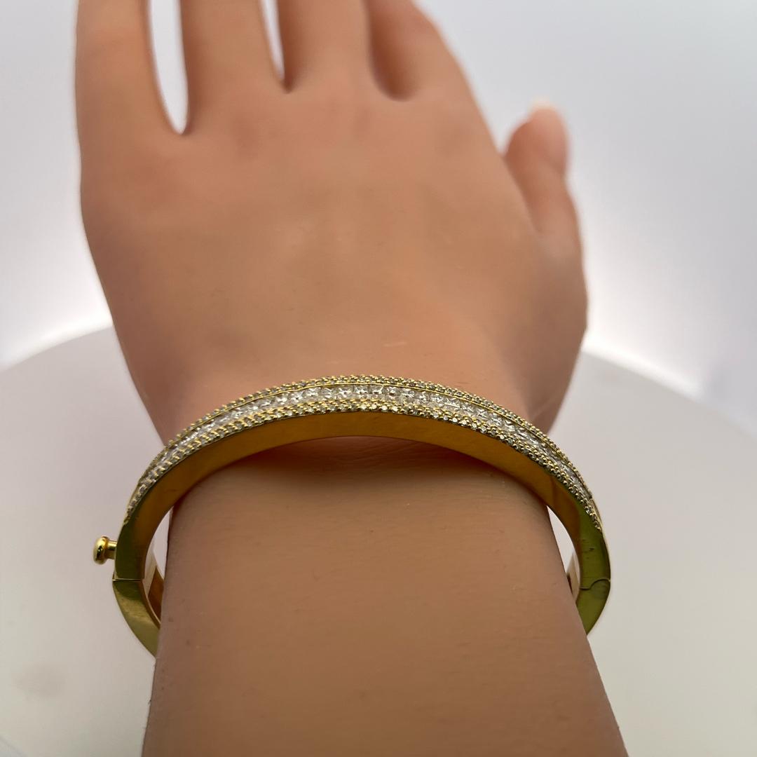 18K YG Bangle Bracelet with 4.98 Carat Round & Princess Cut Diamonds
