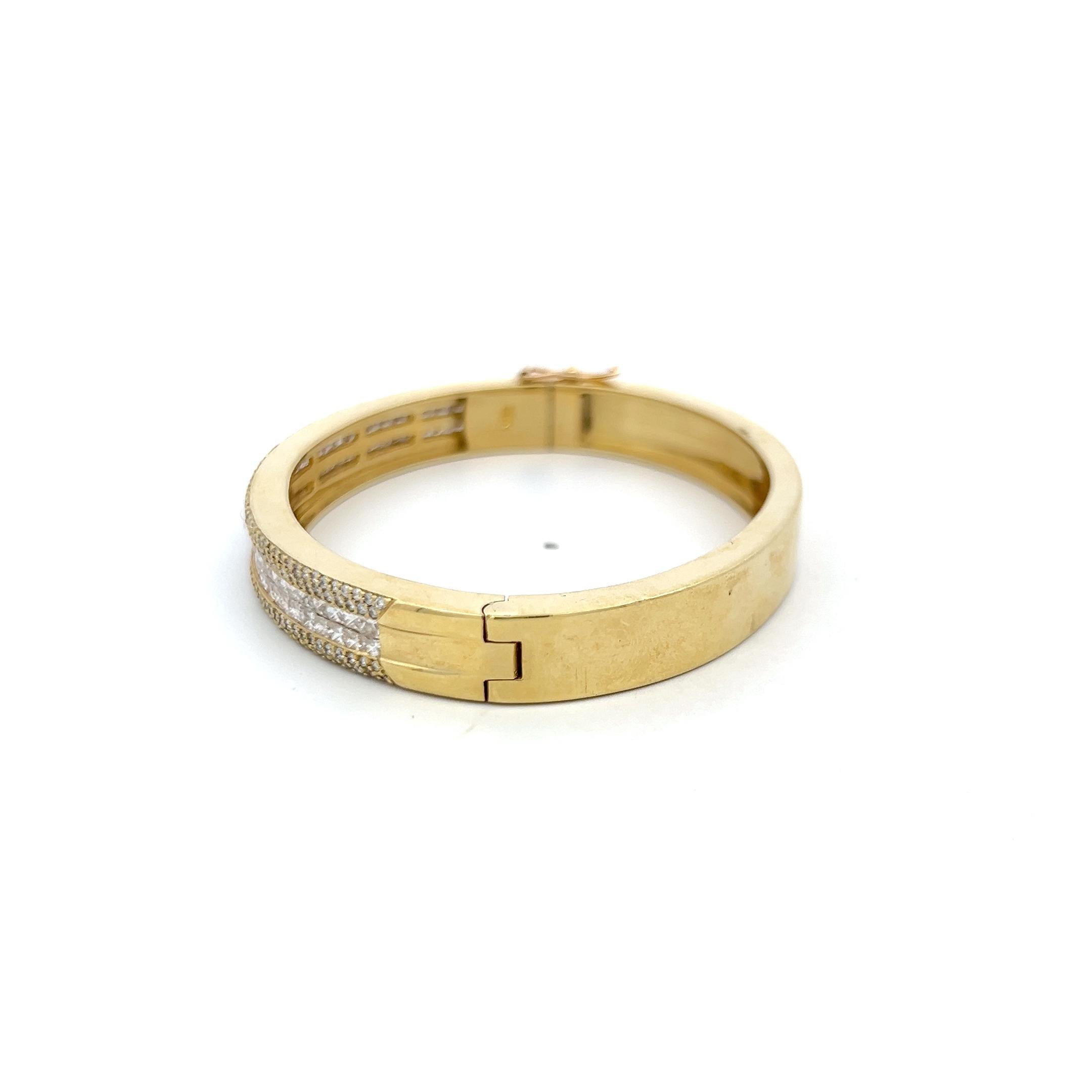 18K YG Bangle Bracelet with 4.98 Carat Round & Princess Cut Diamonds