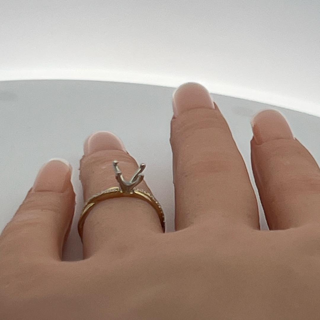 14K YG Semi Mount Ring with 0.10 Carat Round Diamond Fits 8.47x6.23mm 1.30ct+