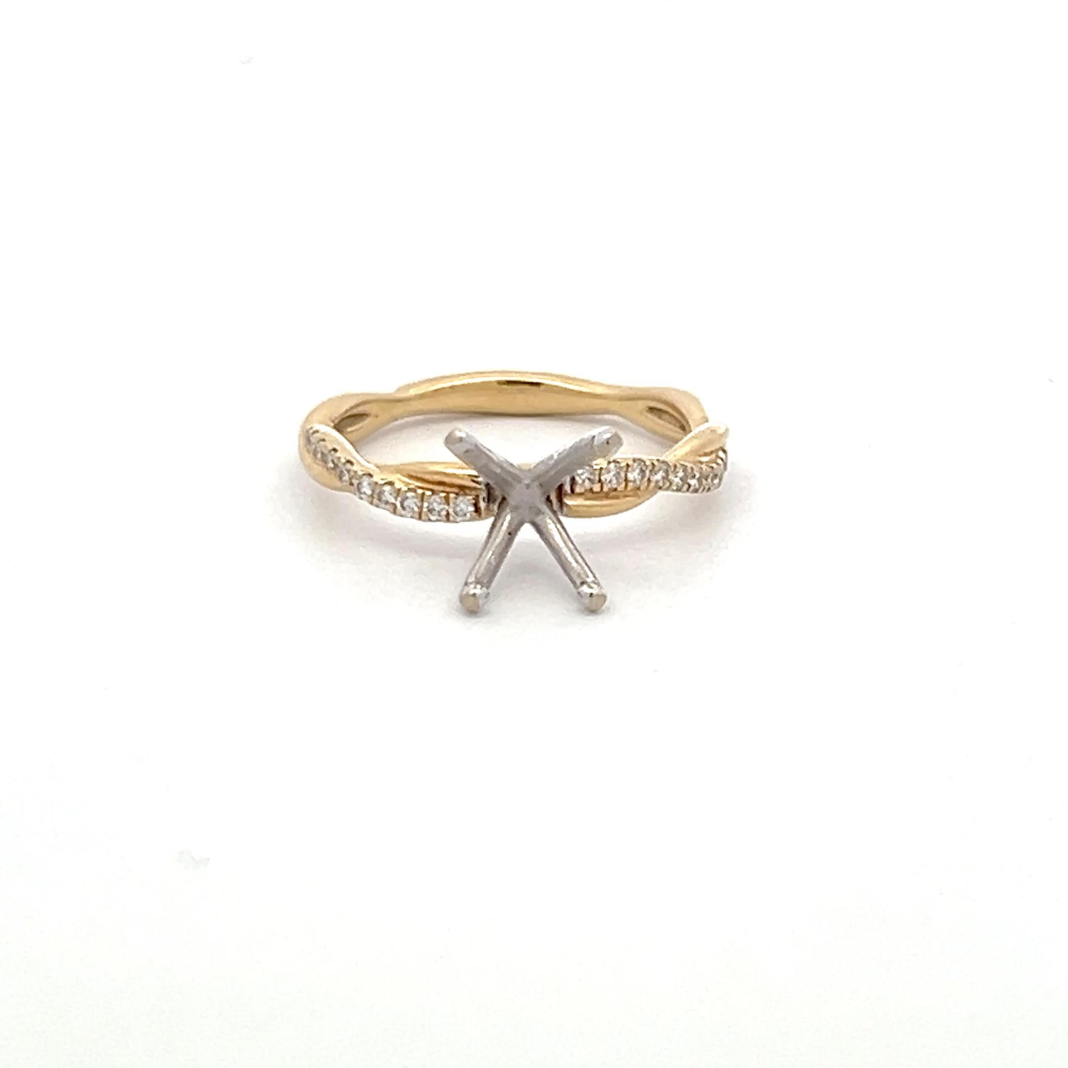14K YG Semi Mount Ring with 0.10 Carat Round Diamond Fits 8.47x6.23mm 1.30ct+