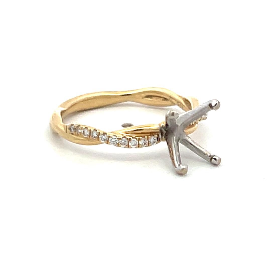 14K YG Semi Mount Ring with 0.10 Carat Round Diamond Fits 8.47x6.23mm 1.30ct+