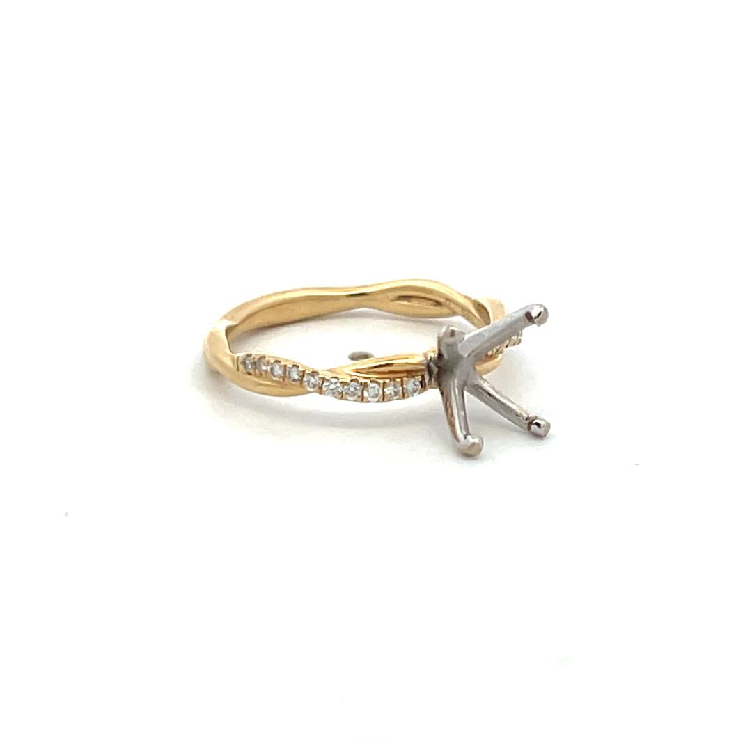 14K YG Semi Mount Ring with 0.10 Carat Round Diamond Fits 8.47x6.23mm 1.30ct+