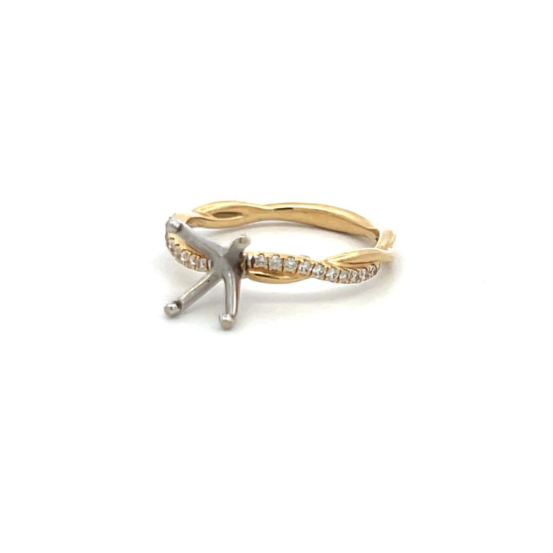 14K YG Semi Mount Ring with 0.10 Carat Round Diamond Fits 8.47x6.23mm 1.30ct+