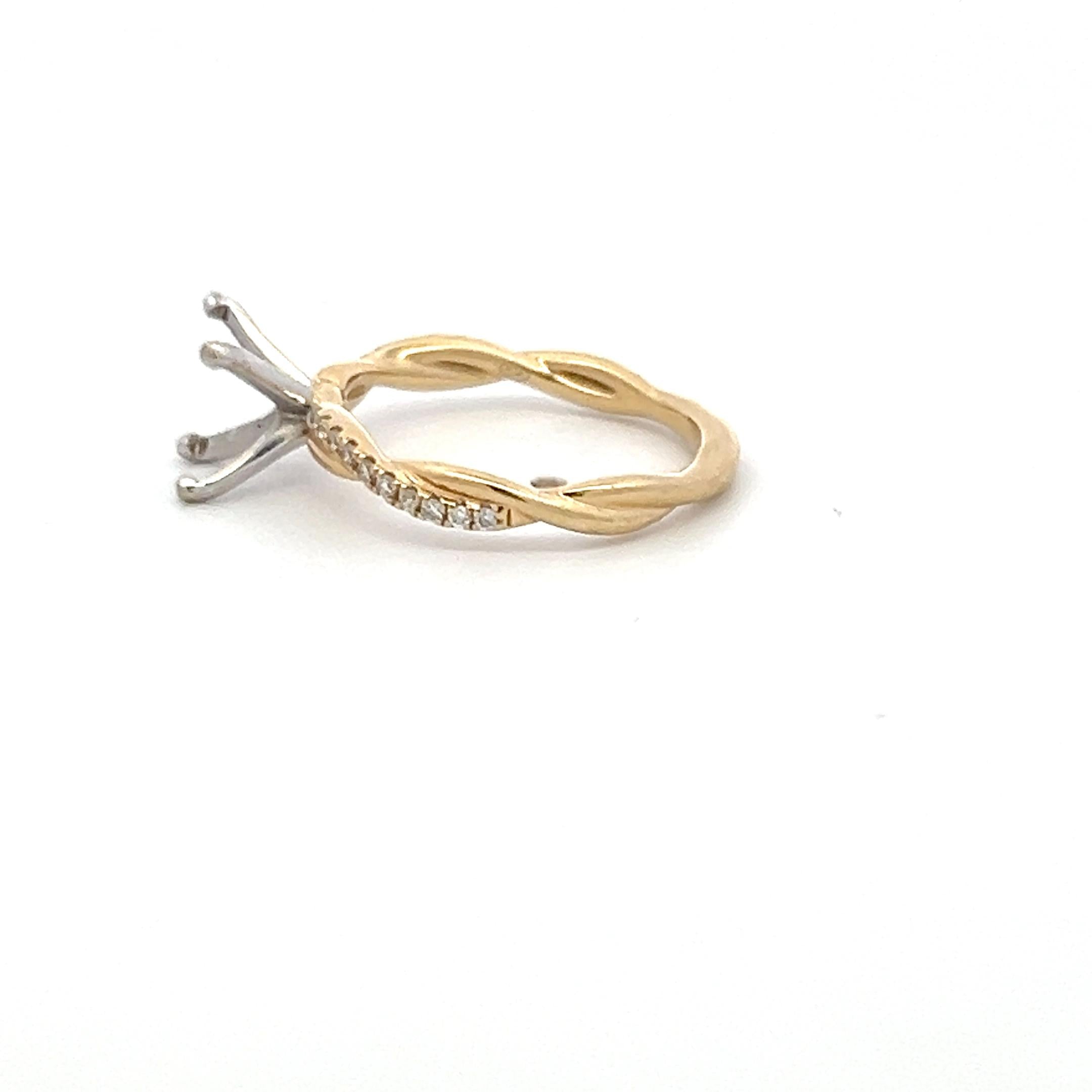 14K YG Semi Mount Ring with 0.10 Carat Round Diamond Fits 8.47x6.23mm 1.30ct+