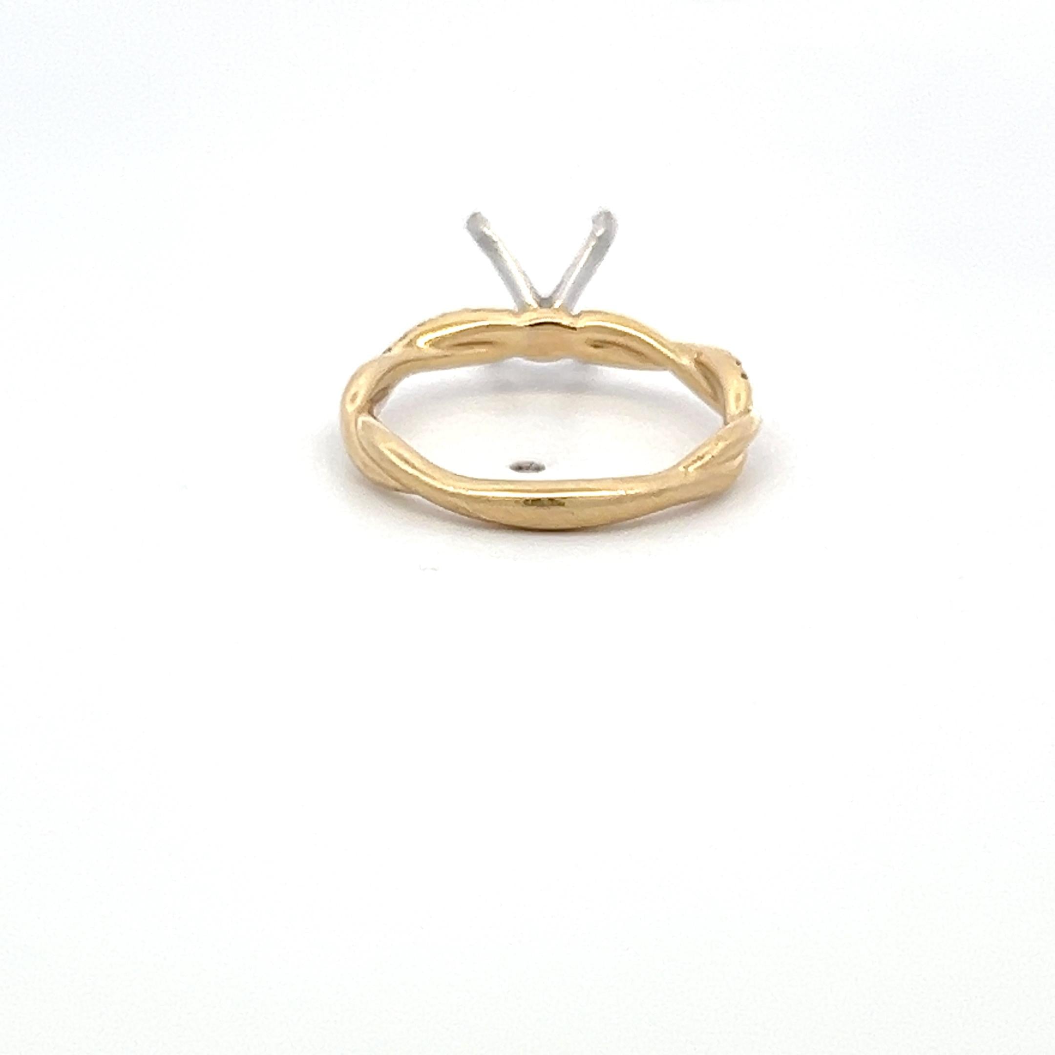 14K YG Semi Mount Ring with 0.10 Carat Round Diamond Fits 8.47x6.23mm 1.30ct+