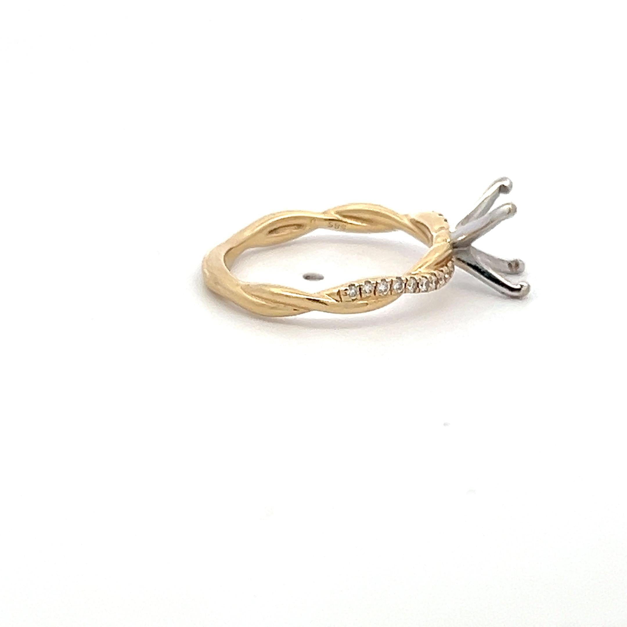 14K YG Semi Mount Ring with 0.10 Carat Round Diamond Fits 8.47x6.23mm 1.30ct+