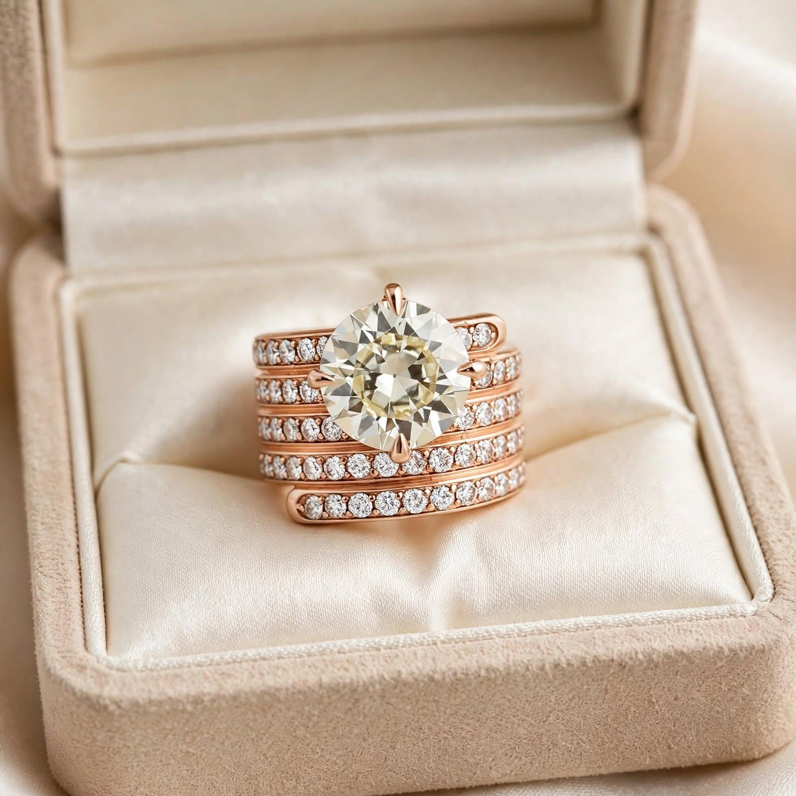18K YG Cocktail Ring with 7.95ct Circular Brilliant Diamonds Size 6.5 W VS1 GIA