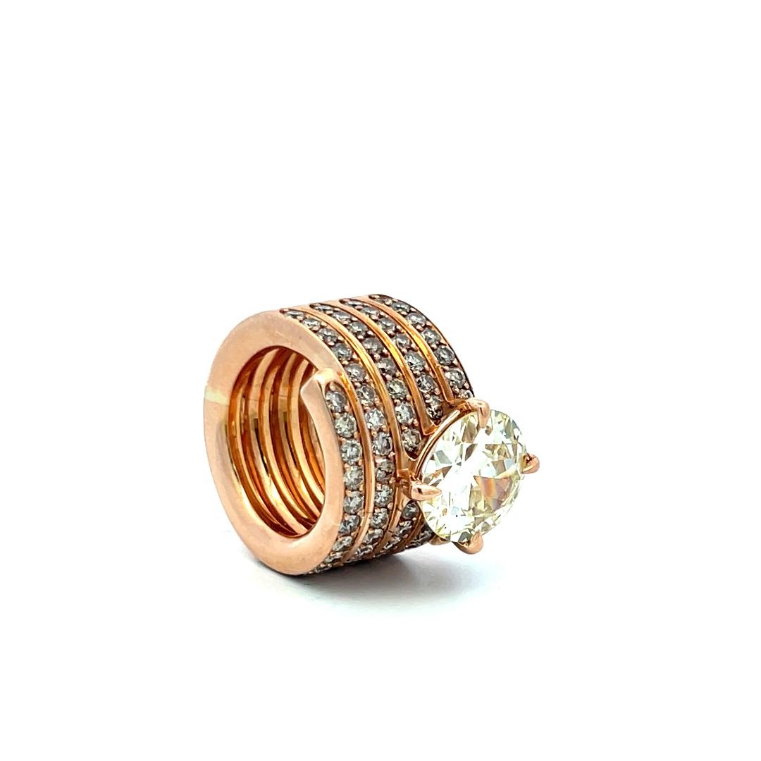 18K Yellow Gold Cocktail Ring with 7.95 Carat Circular GIA Diamonds Size 6.5