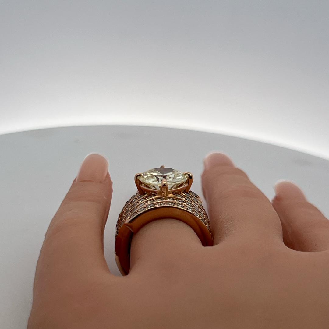 18K Yellow Gold Cocktail Ring with 7.95 Carat Circular GIA Diamonds Size 6.5