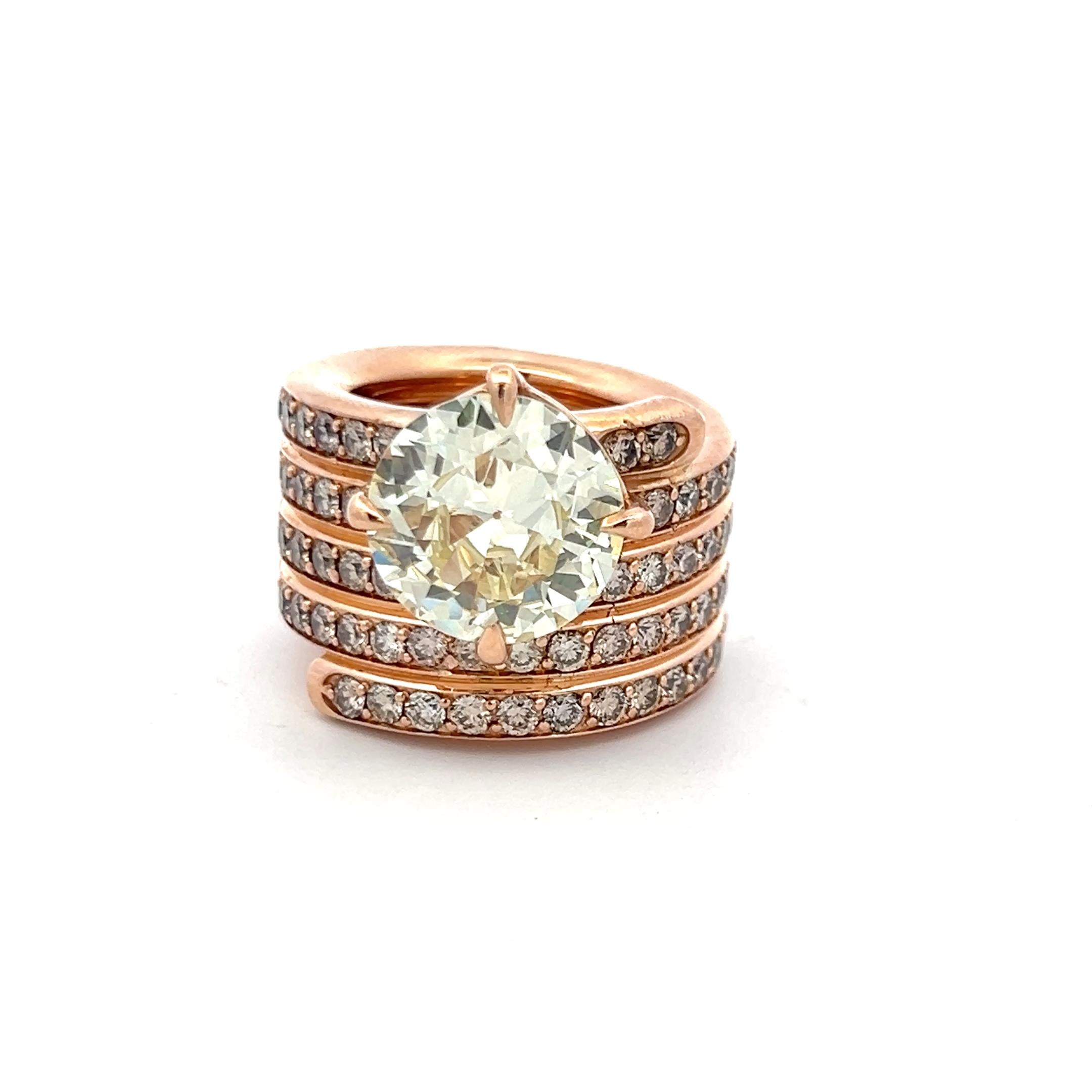 18K Yellow Gold Cocktail Ring with 7.95 Carat Circular GIA Diamonds Size 6.5