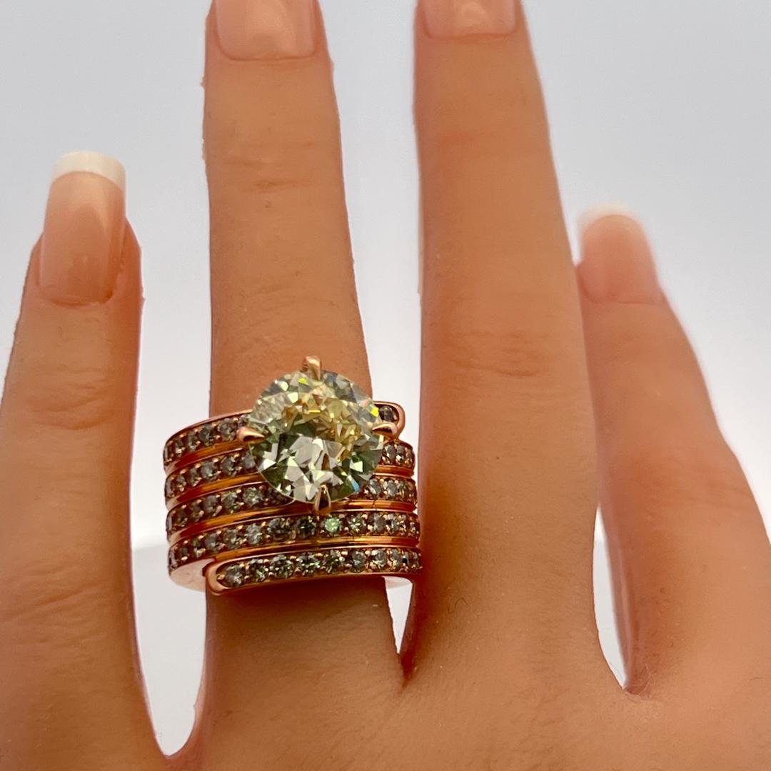 18K Yellow Gold Cocktail Ring with 7.95 Carat Circular GIA Diamonds Size 6.5