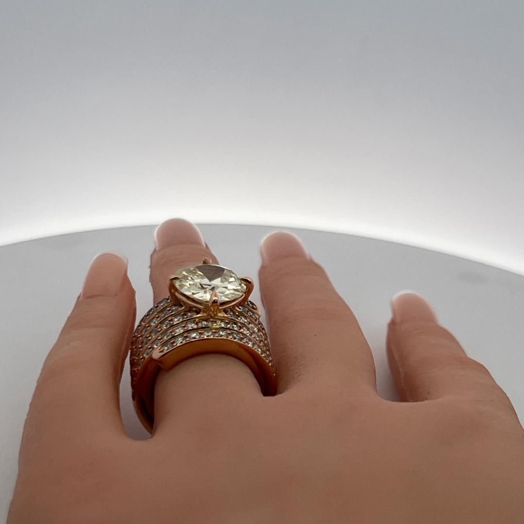 18K Yellow Gold Cocktail Ring with 7.95 Carat Circular GIA Diamonds Size 6.5