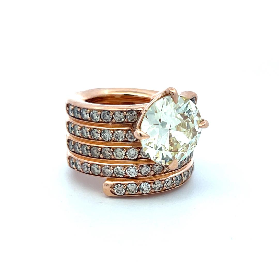 18K Yellow Gold Cocktail Ring with 7.95 Carat Circular GIA Diamonds Size 6.5