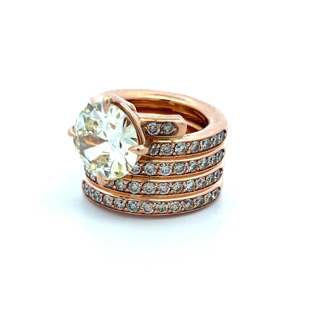 18K Yellow Gold Cocktail Ring with 7.95 Carat Circular GIA Diamonds Size 6.5
