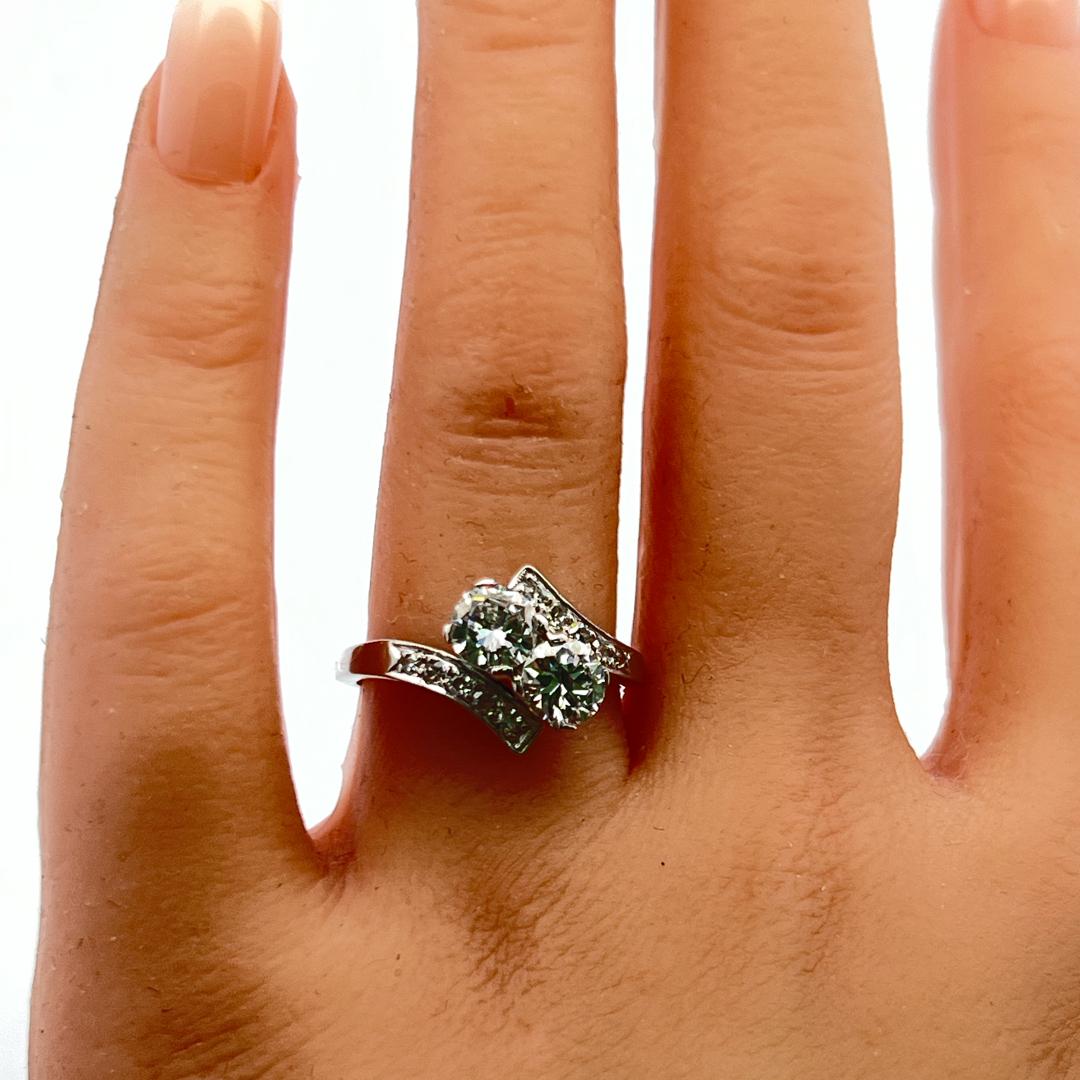 Platinum Two-Stone Ring with 1.36 Carat  Circular Brilliant Cut GIA Diamonds