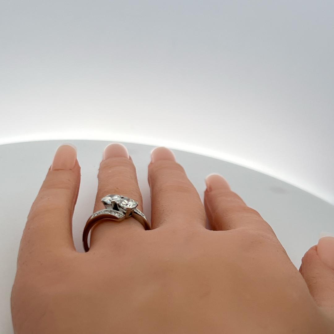 Platinum Two-Stone Ring with 1.36 Carat  Circular Brilliant Cut GIA Diamonds