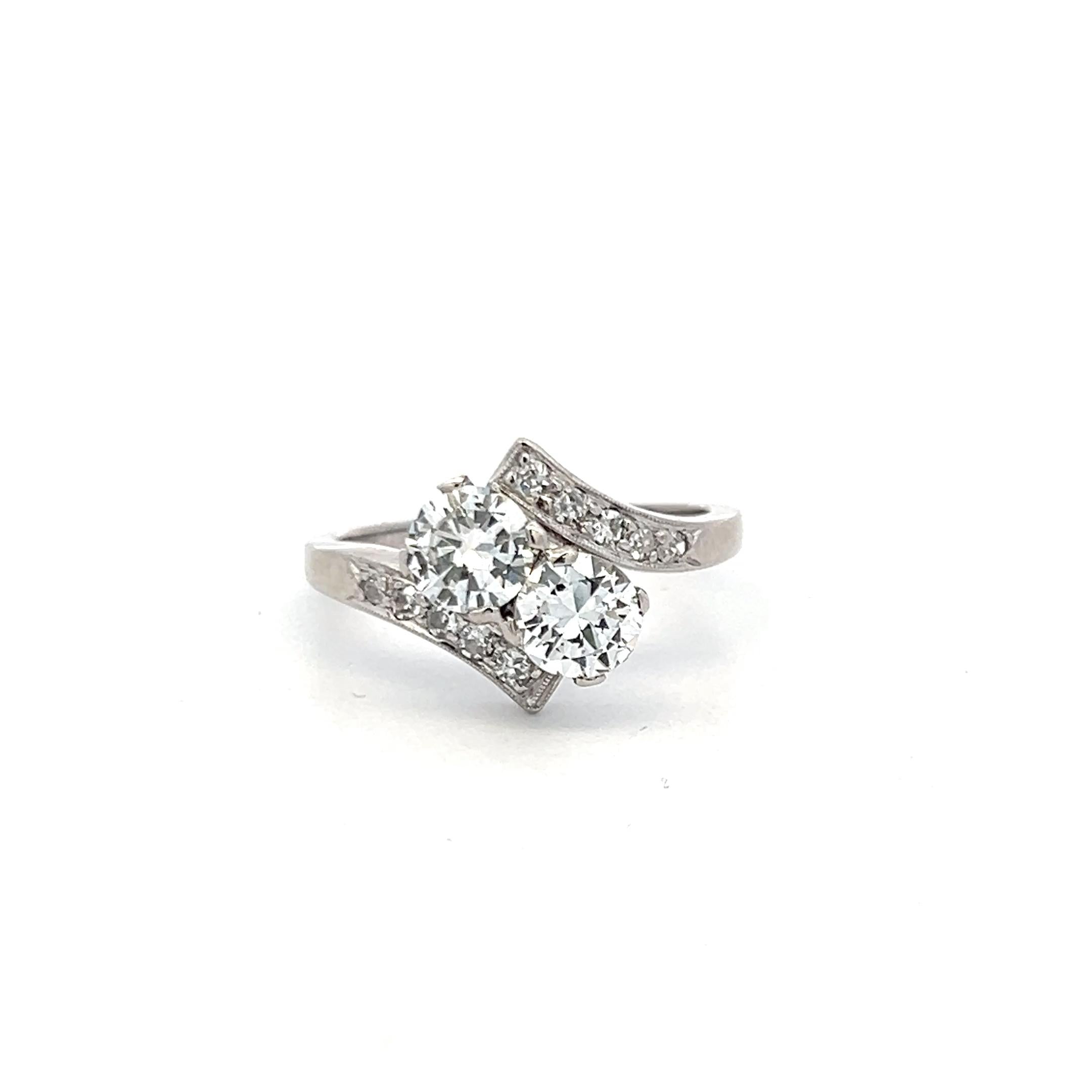 Platinum Two-Stone Ring with 1.36 Carat  Circular Brilliant Cut GIA Diamonds