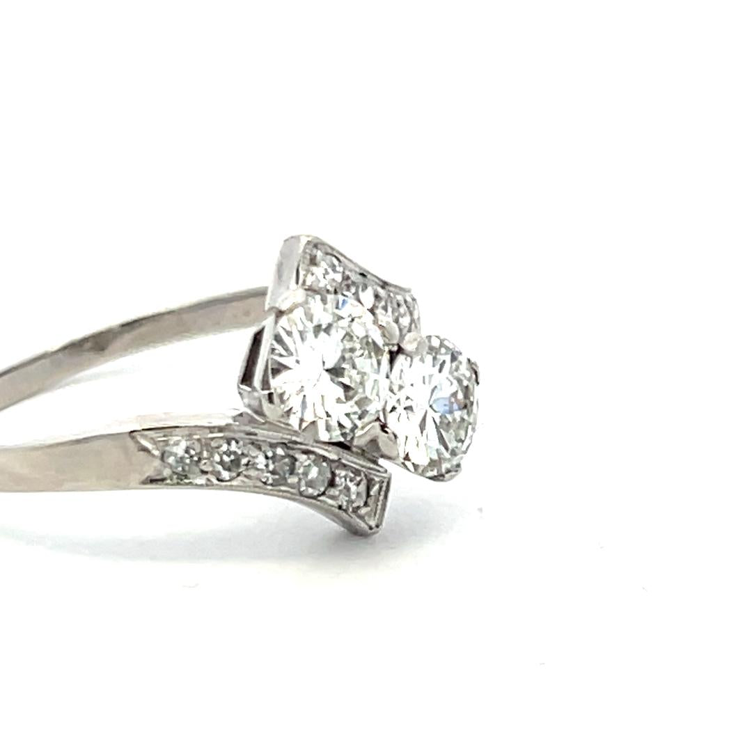 Platinum Two-Stone Ring with 1.36 Carat  Circular Brilliant Cut GIA Diamonds