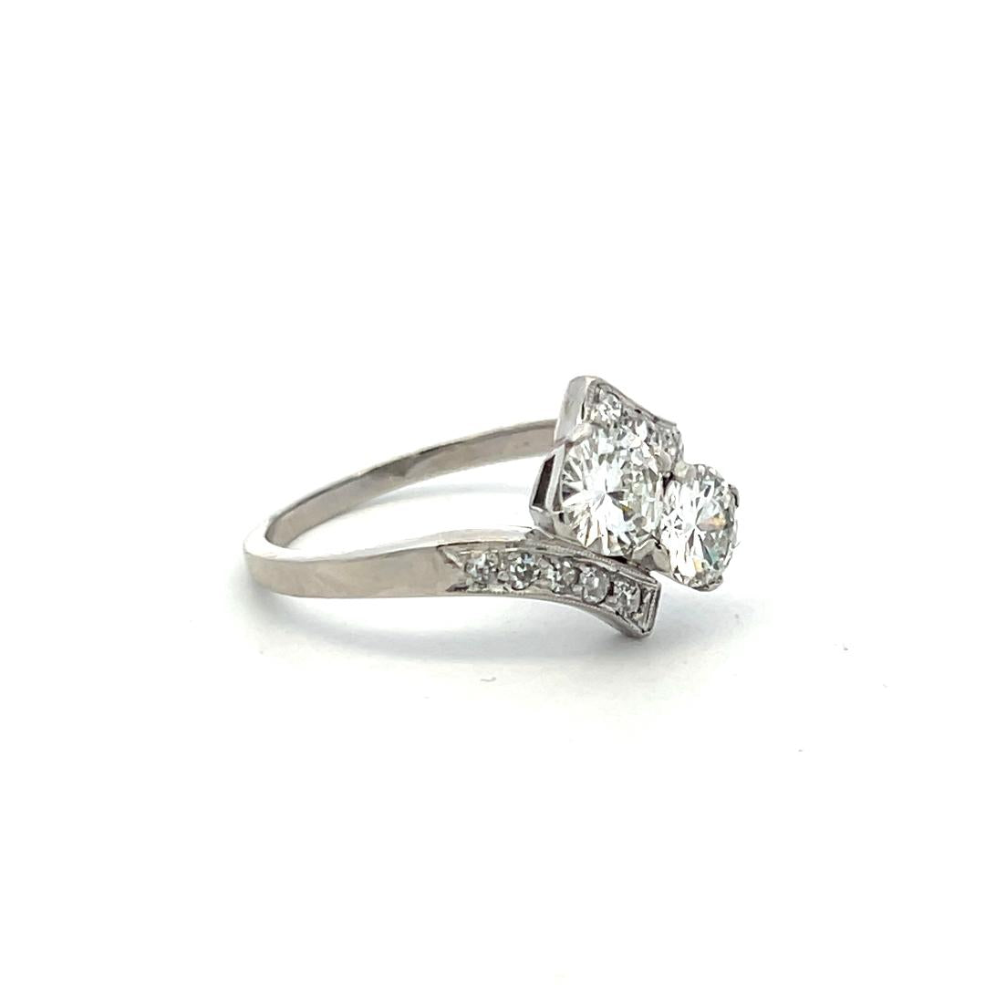Platinum Two-Stone Ring with 1.36 Carat  Circular Brilliant Cut GIA Diamonds