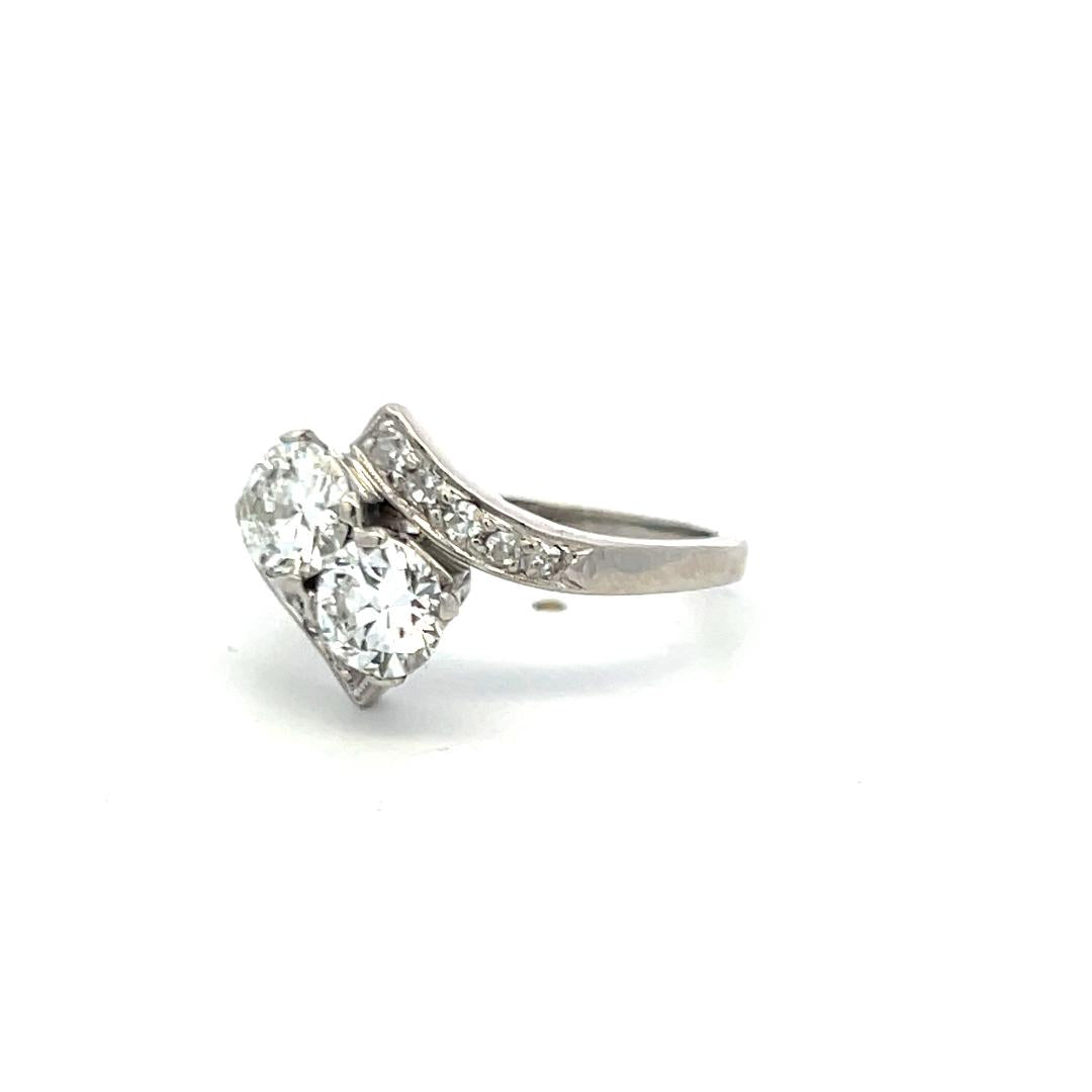 Platinum Two-Stone Ring with 1.36 Carat  Circular Brilliant Cut GIA Diamonds