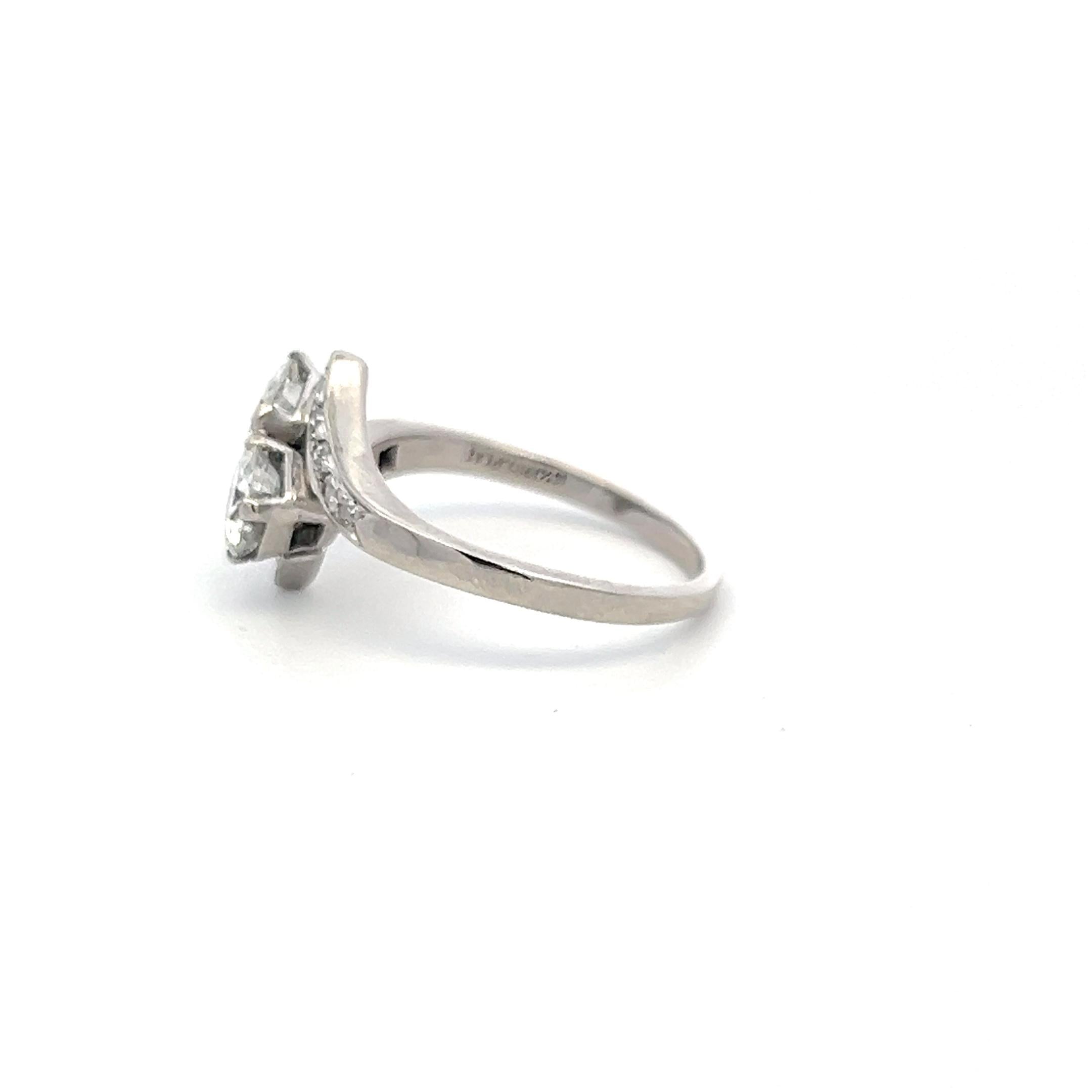 Platinum Two-Stone Ring with 1.36 Carat  Circular Brilliant Cut GIA Diamonds