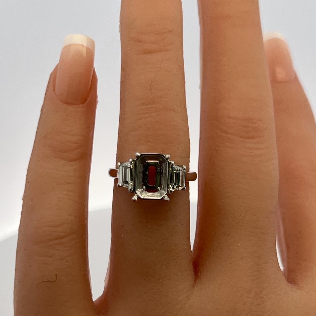 Platinum Semi Mount Ring with 0.94 Carat Trapezoid GIA Diamonds Fits 8.11x6.35mm