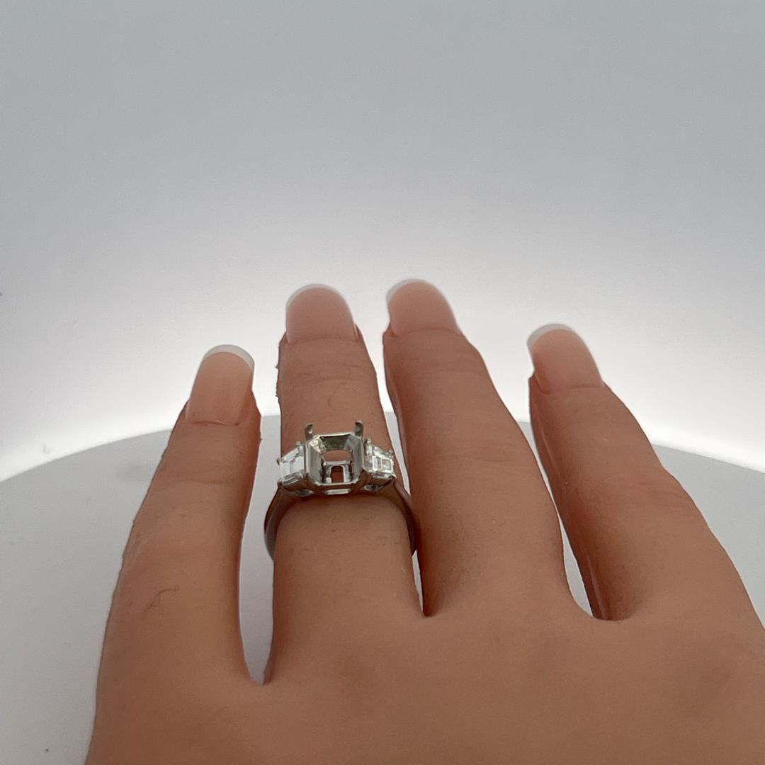 Platinum Semi Mount Ring with 0.94 Carat Trapezoid GIA Diamonds Fits 8.11x6.35mm
