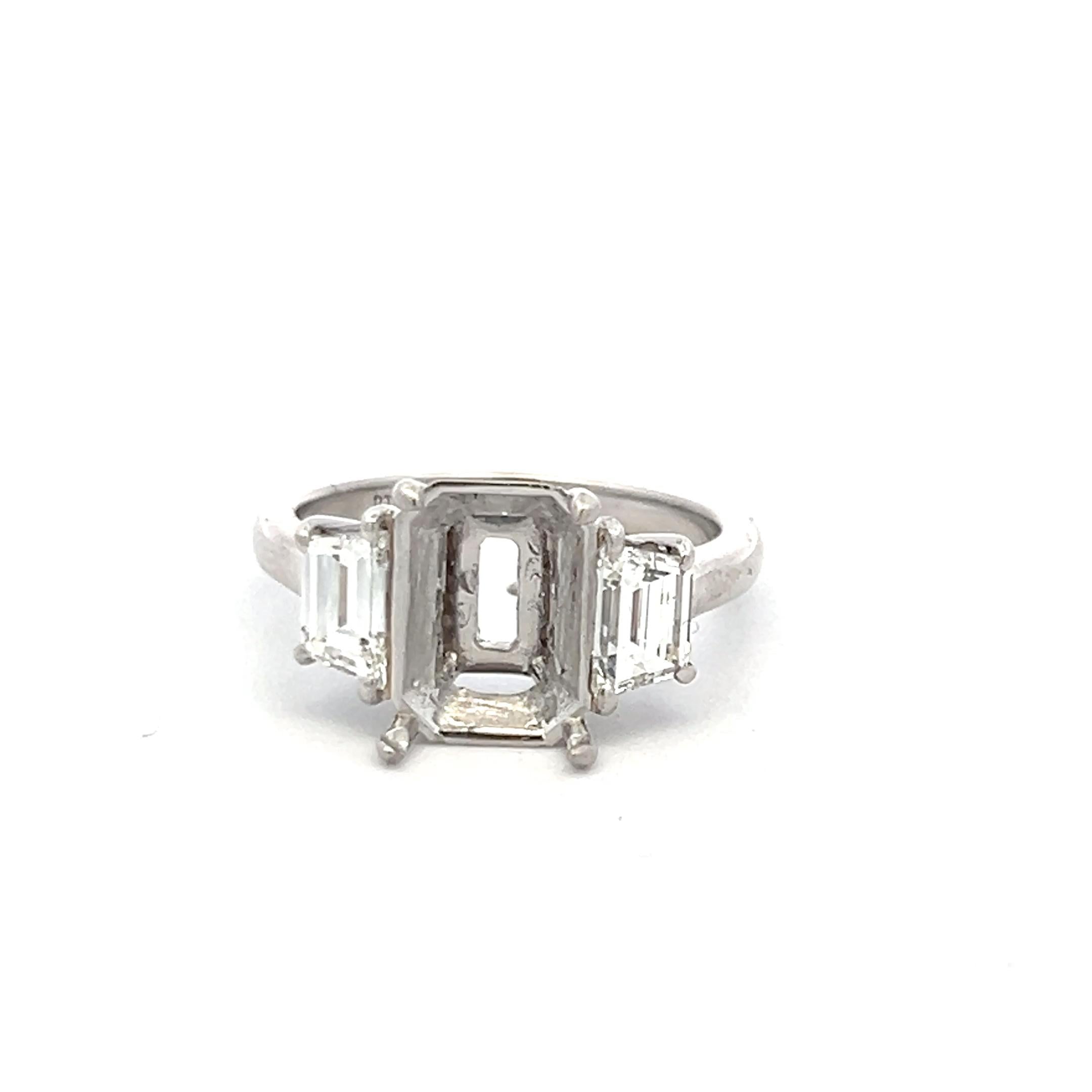 Platinum Semi Mount Ring with 0.94 Carat Trapezoid GIA Diamonds Fits 8.11x6.35mm
