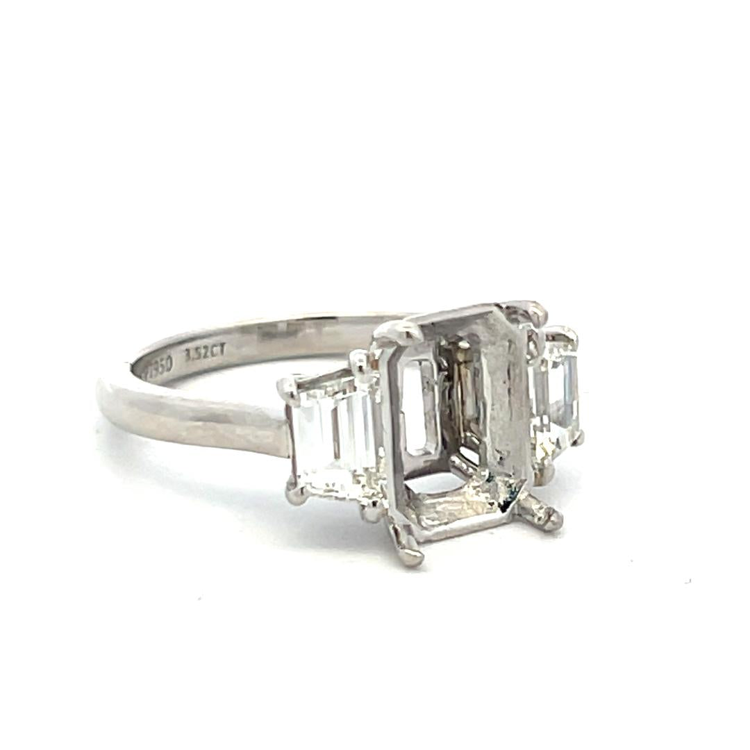 Platinum Semi Mount Ring with 0.94 Carat Trapezoid GIA Diamonds Fits 8.11x6.35mm