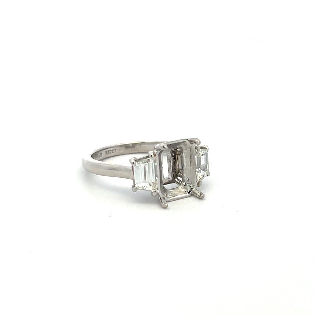 Platinum Semi Mount Ring with 0.94 Carat Trapezoid GIA Diamonds Fits 8.11x6.35mm